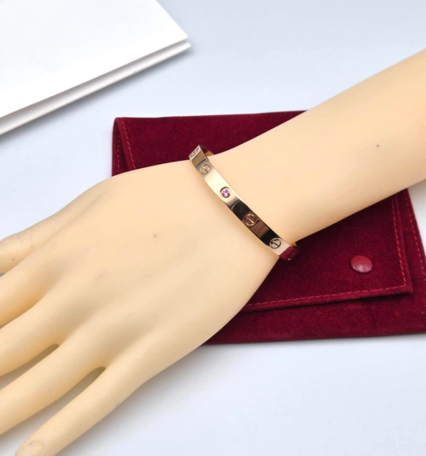 Cartier Love cuff Bracelet 18K  Pink Gold w/ Pink Sapphire 25.68g 16cm