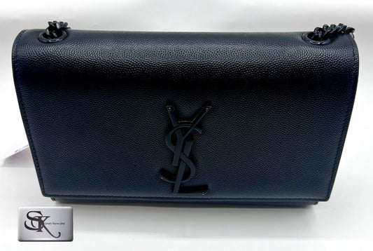 Ysl Kate Satchel So Black Grain De Poudre Pm Flap chain Bag