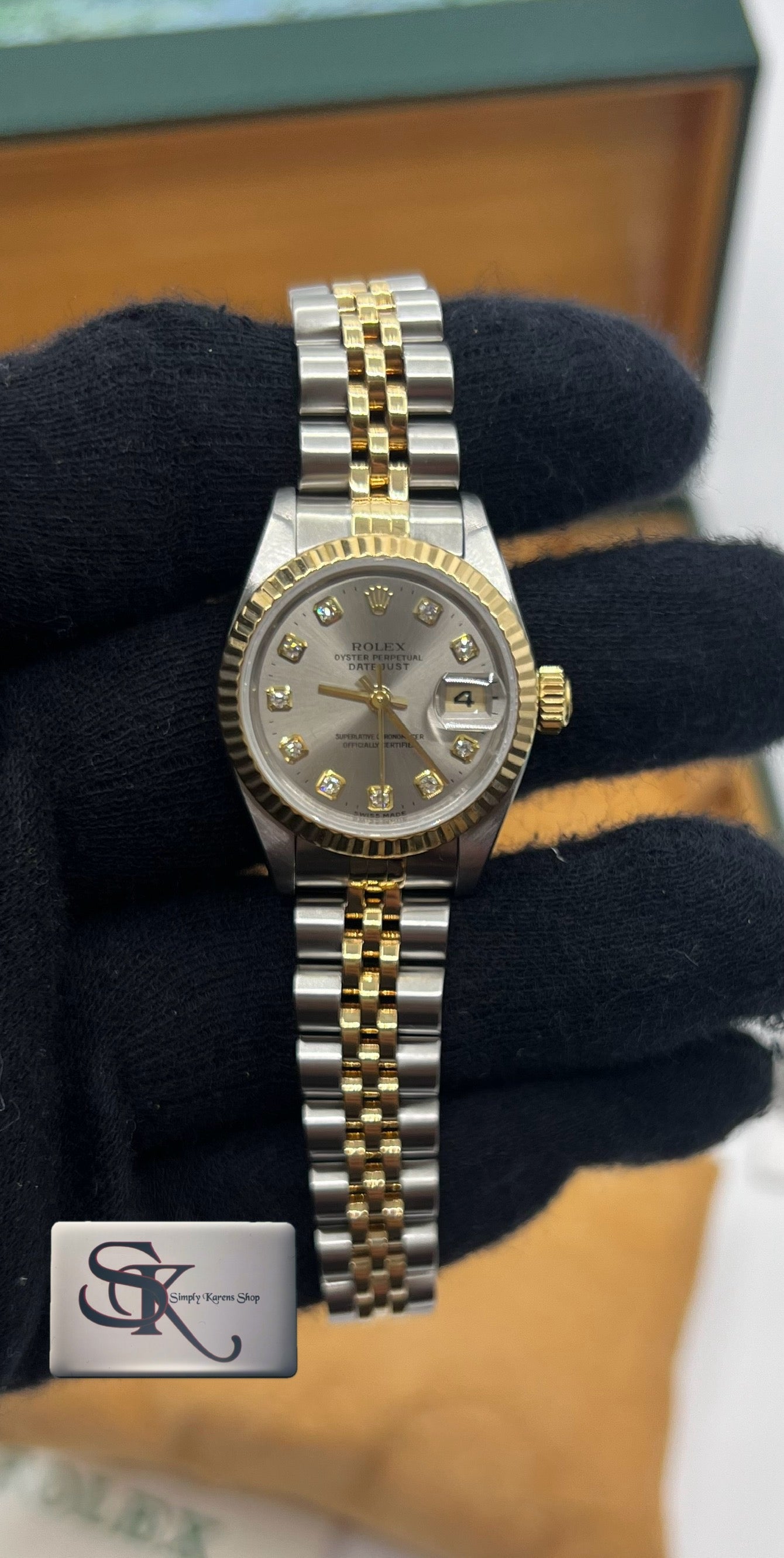 ROLEX DATE JUST w/ 10Pcs DIA AT 26MM SS/YG GRAY DIAL 1995 17CM