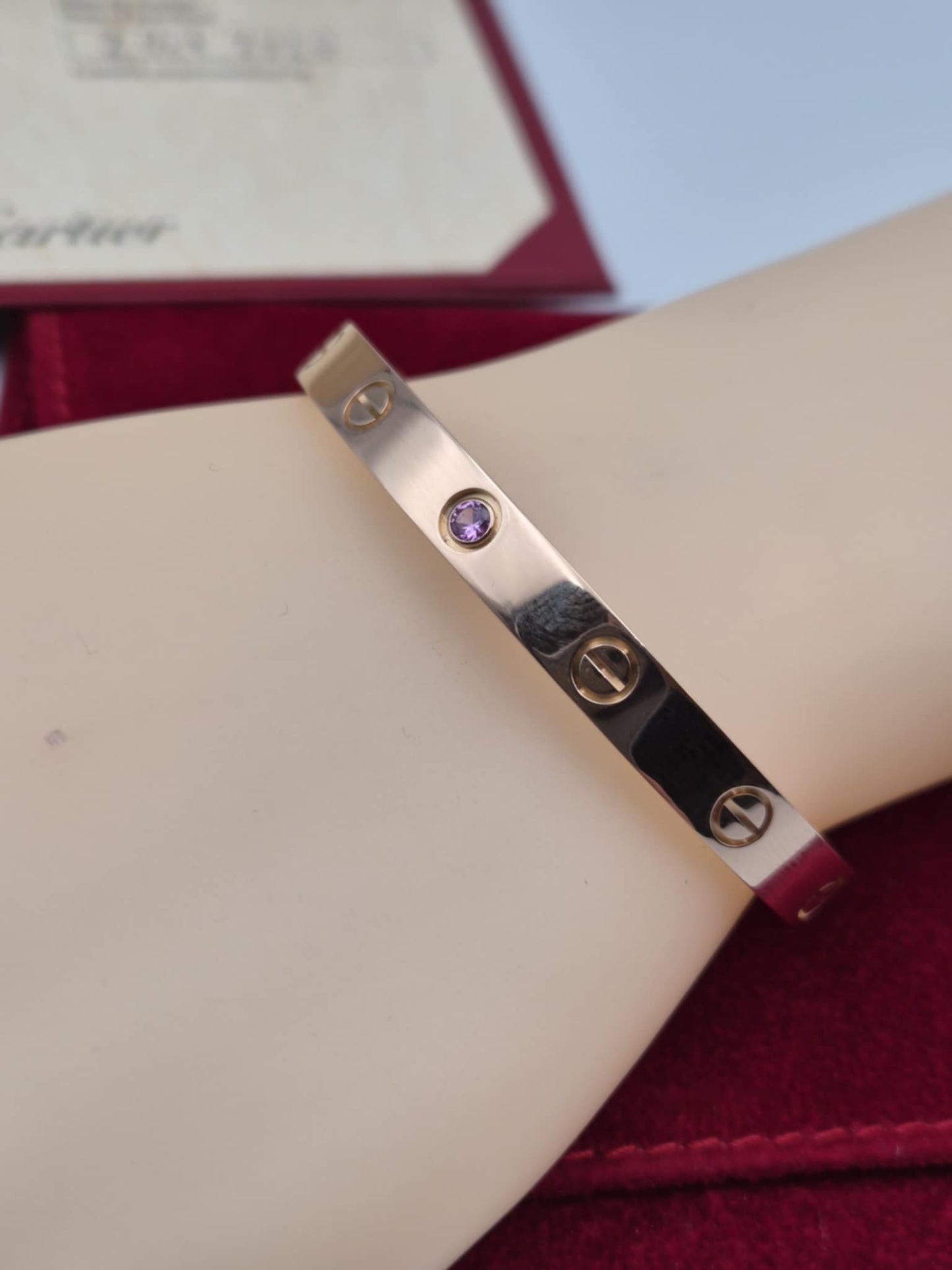 Cartier Love cuff Bracelet 18K  Pink Gold w/ Pink Sapphire 25.68g 16cm