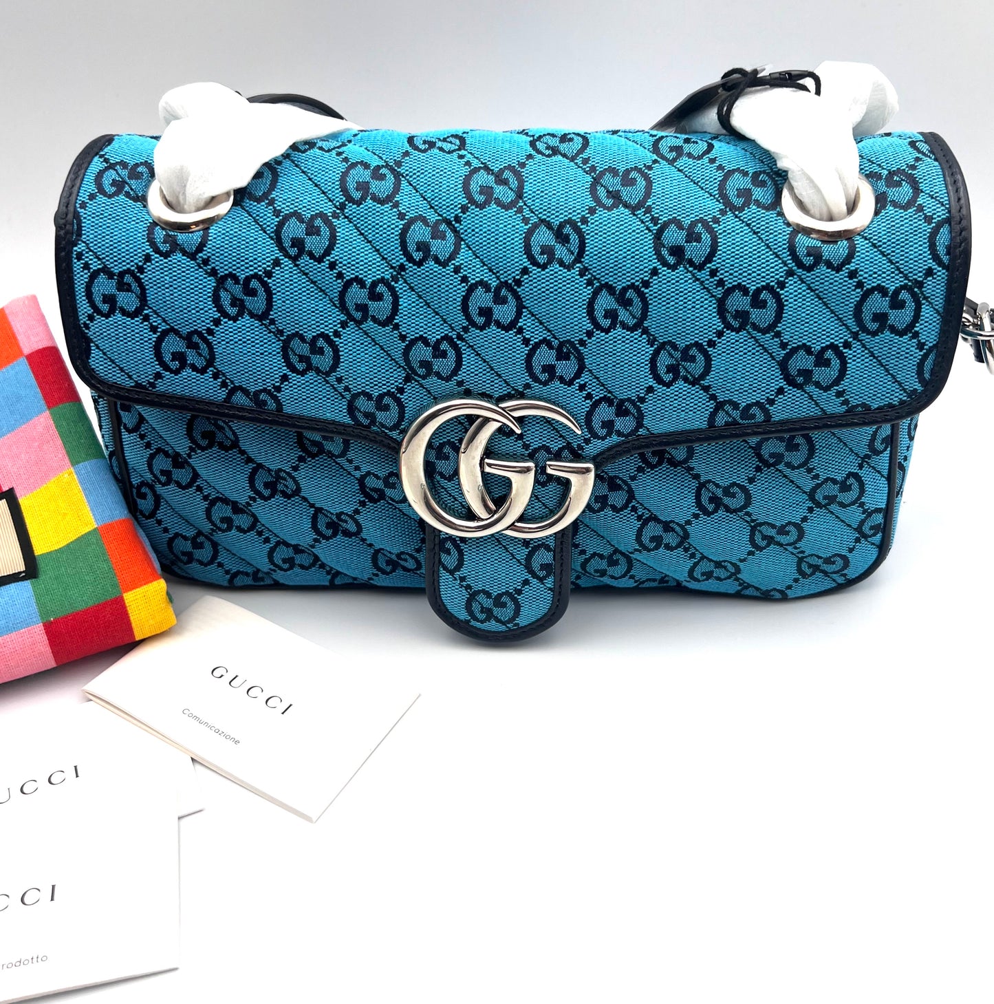 Gucci Marmont Blue Canvas Chain Flap MM size SHW        (🇵🇭P67,940)
