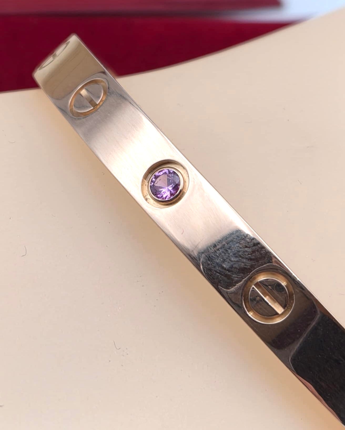 Cartier Love cuff Bracelet 18K  Pink Gold w/ Pink Sapphire 25.68g 16cm