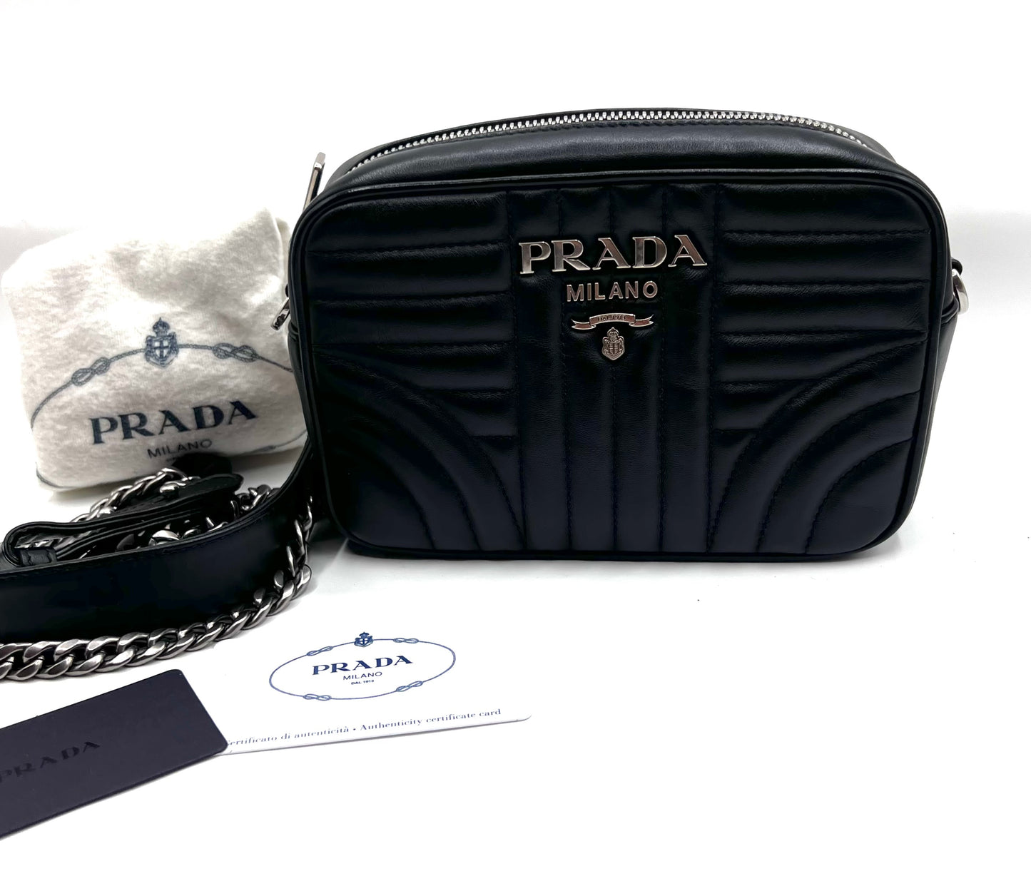 Prada Black Diagram Camera Chain Strap Cross body