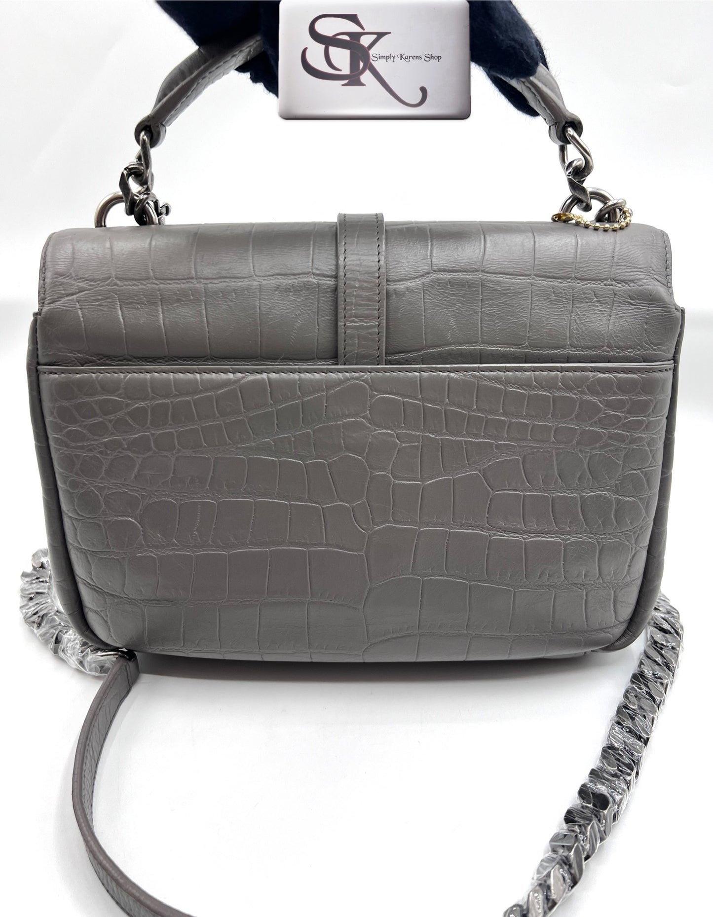 Yves Saint Laurent Gray  Croc Embossed leather College 2 way bag mm size (🇵🇭P72,240)