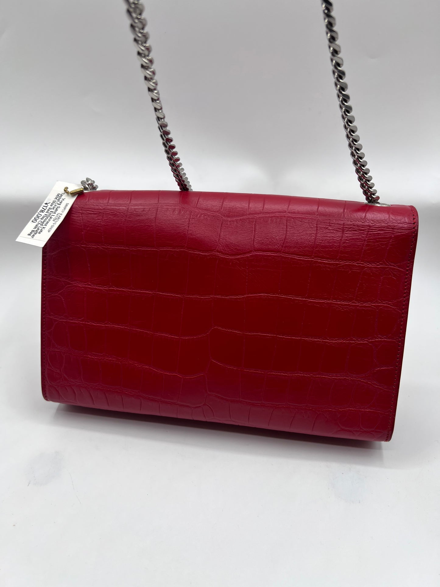 Yves Saint Laurent Kate Tassel Croc Embossed Leather MM Size Red Flap  (🇵🇭P76,540)