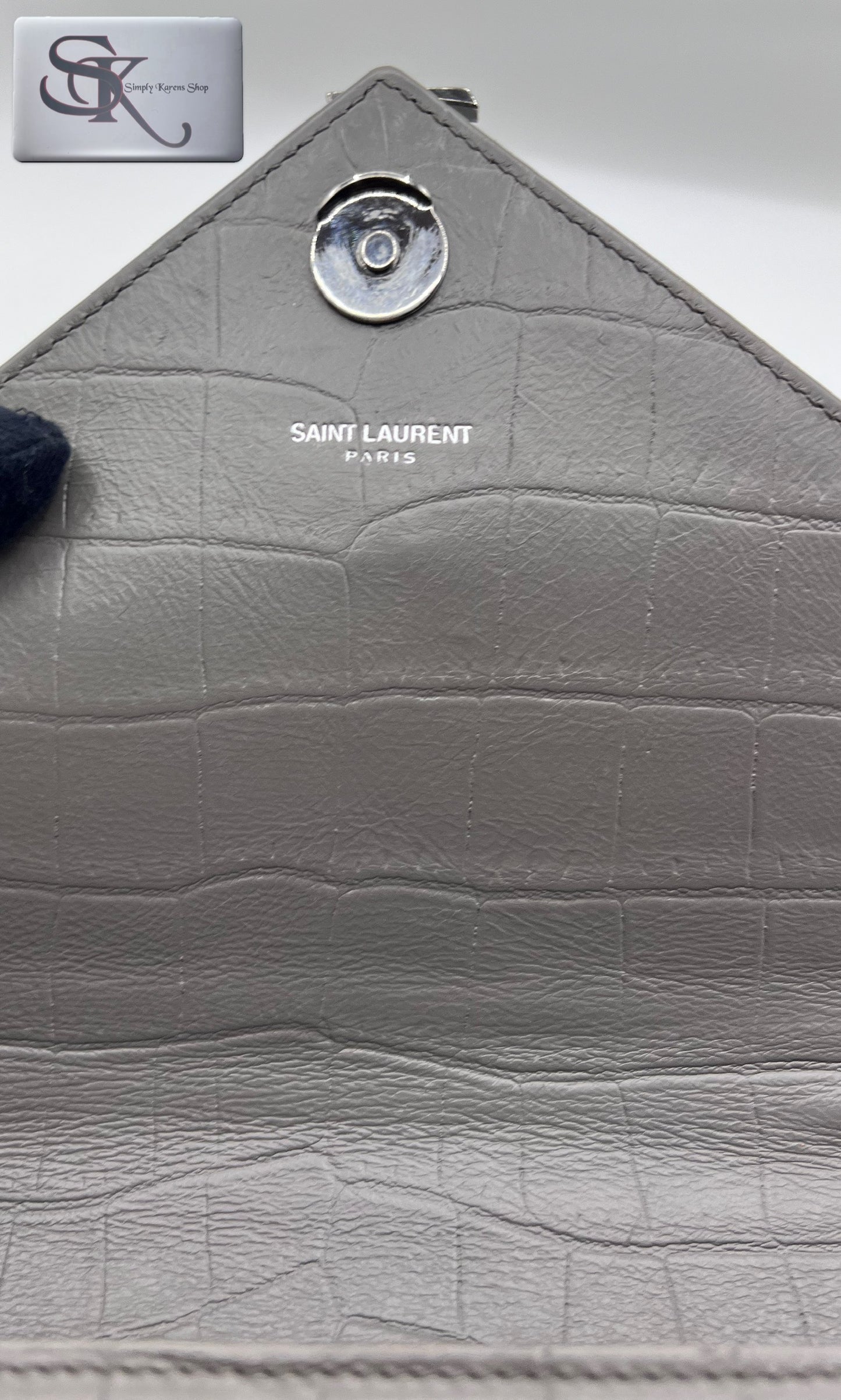 Yves Saint Laurent Gray  Croc Embossed leather College 2 way bag mm size (🇵🇭P72,240)