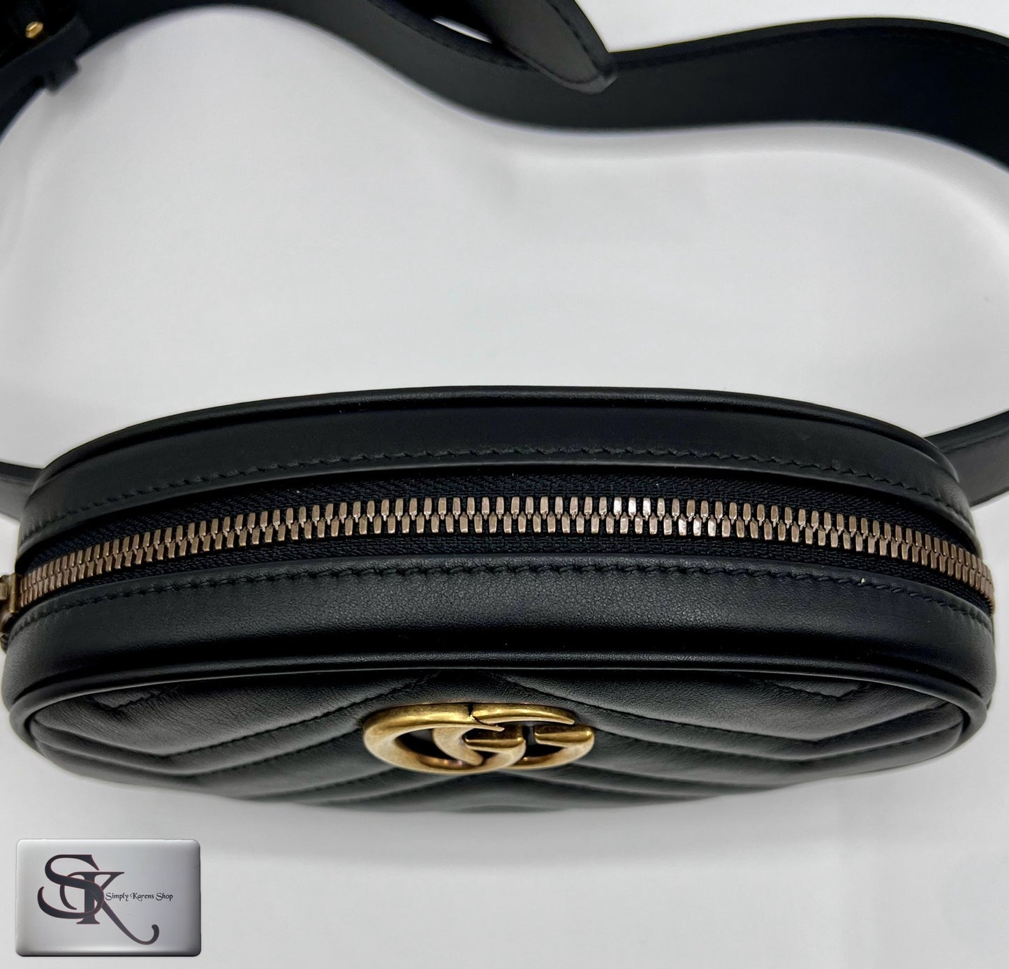 GUCCI MARMONT BLACK LEATHER BELT BAG SIZE 72 ~ 92 CM                🇵🇭P32,200🇵🇭