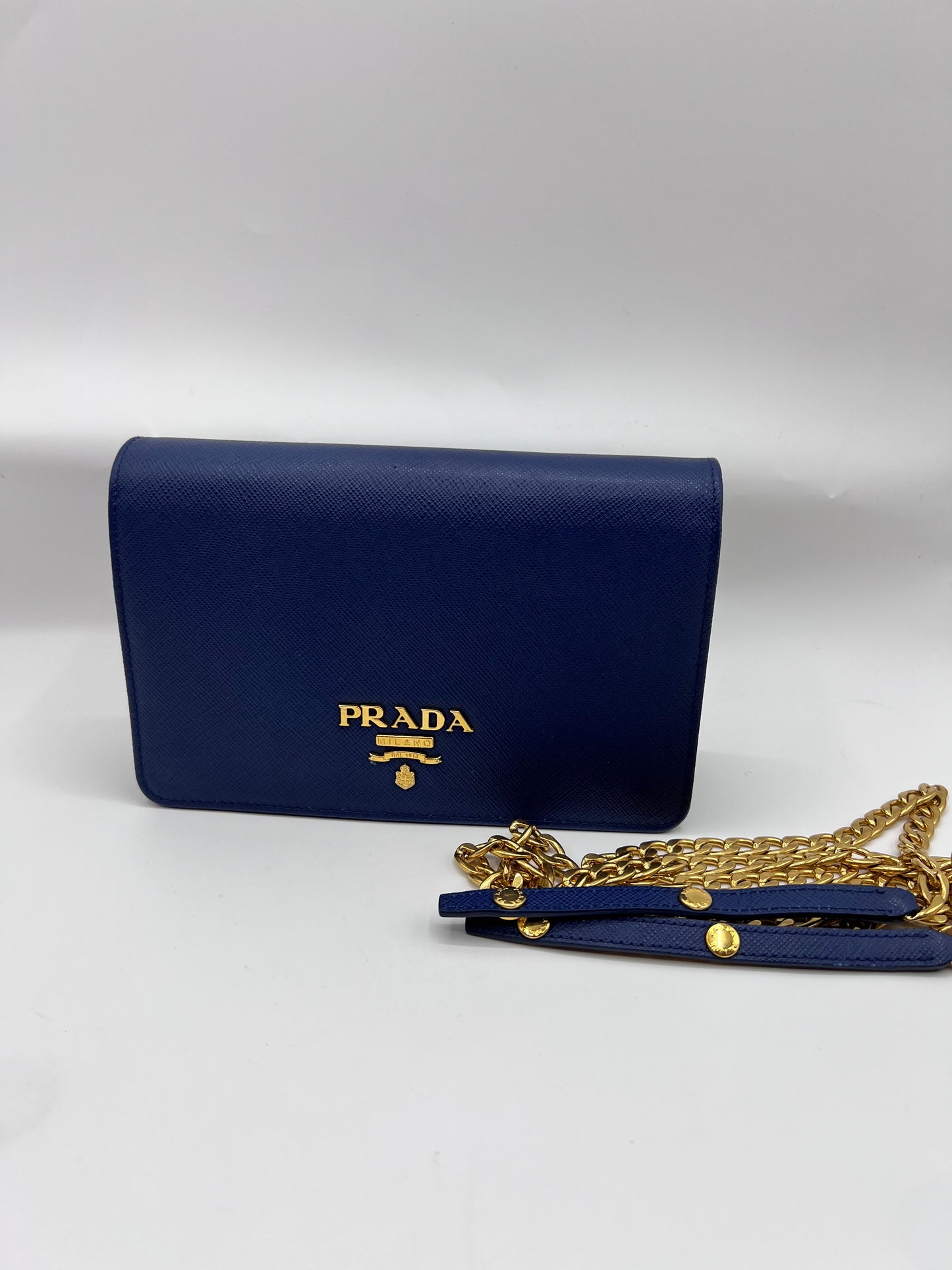 Prada Saffiano Blue Mini wallet on Chain G.H.