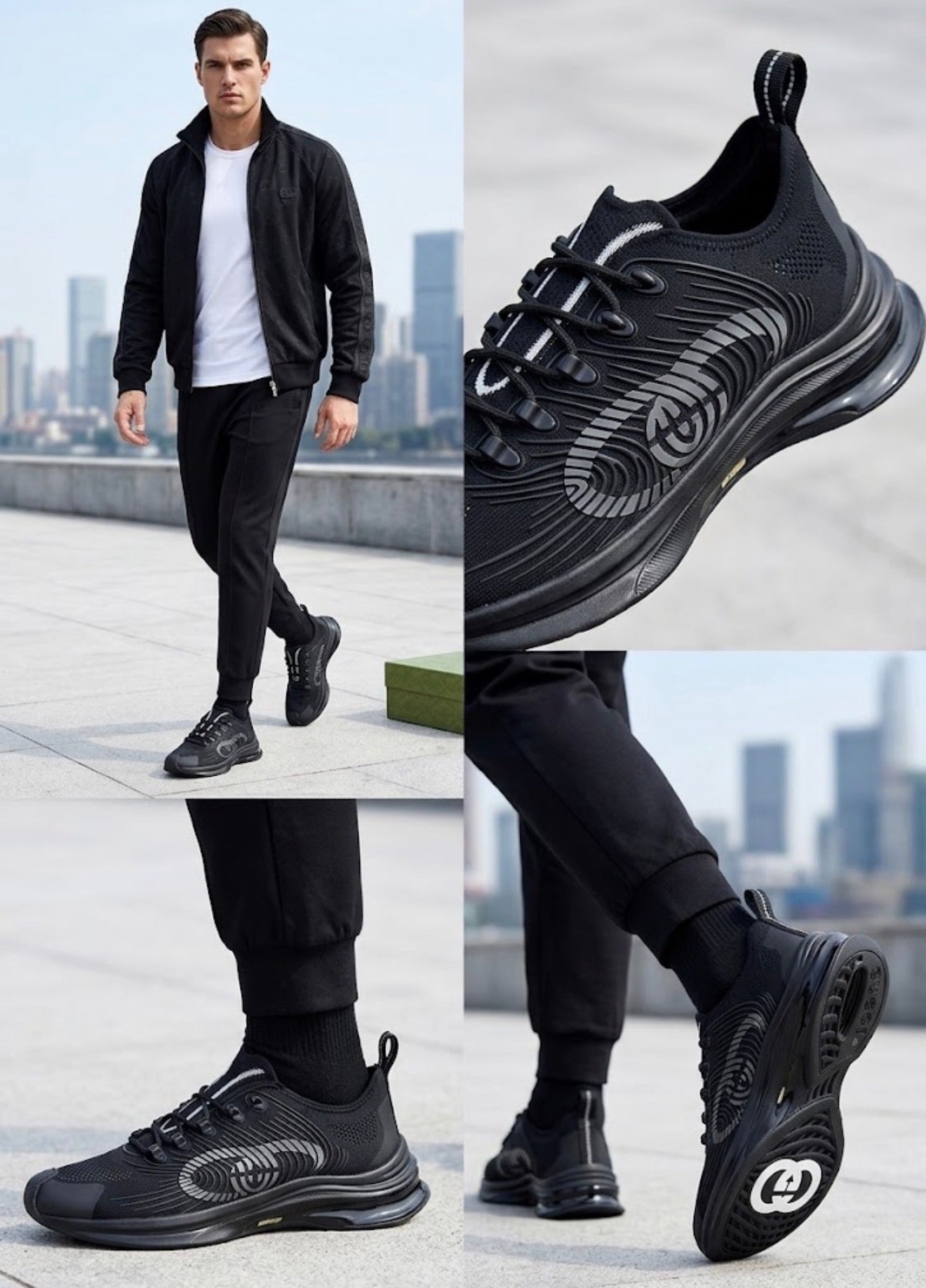 Gucci Black Run  Men`s Sneakers Size12 US Complete (b.n.¥146,000) (🇵🇭P24,949)