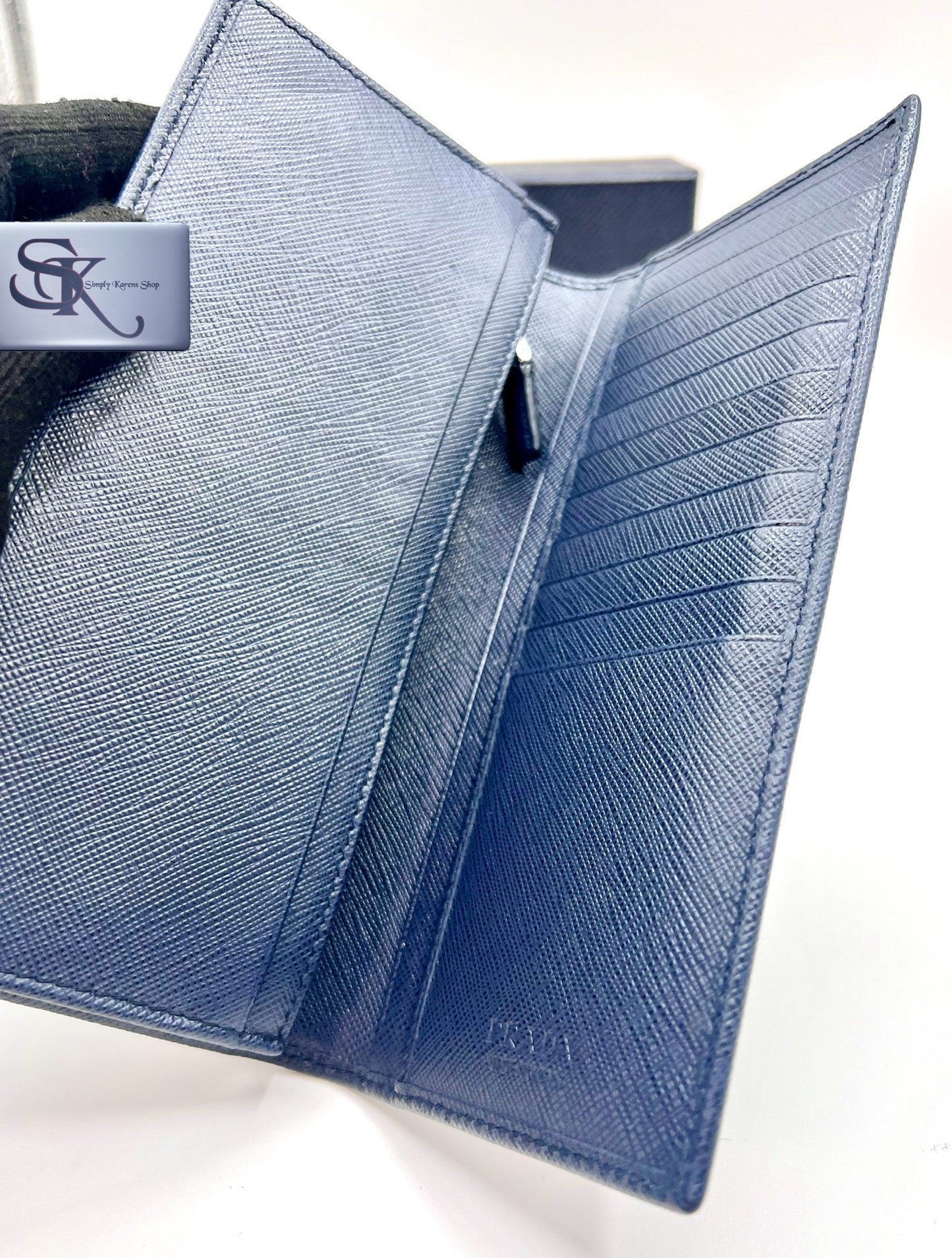 Prada Saffiano Navy blue Bifold Long wallet