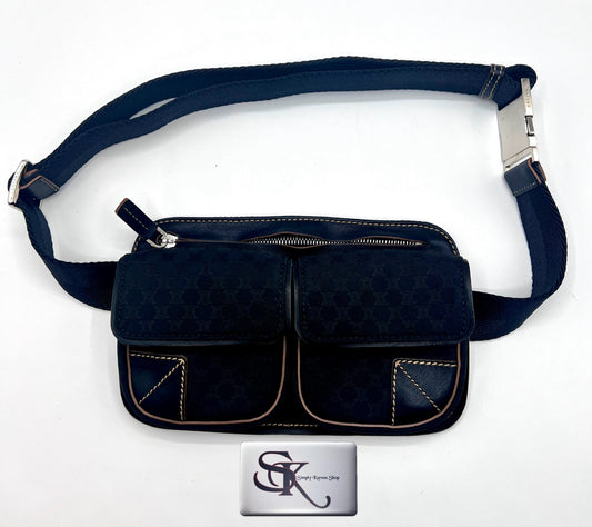 Celine Black Macadam Canvas x leather  Belt Bag