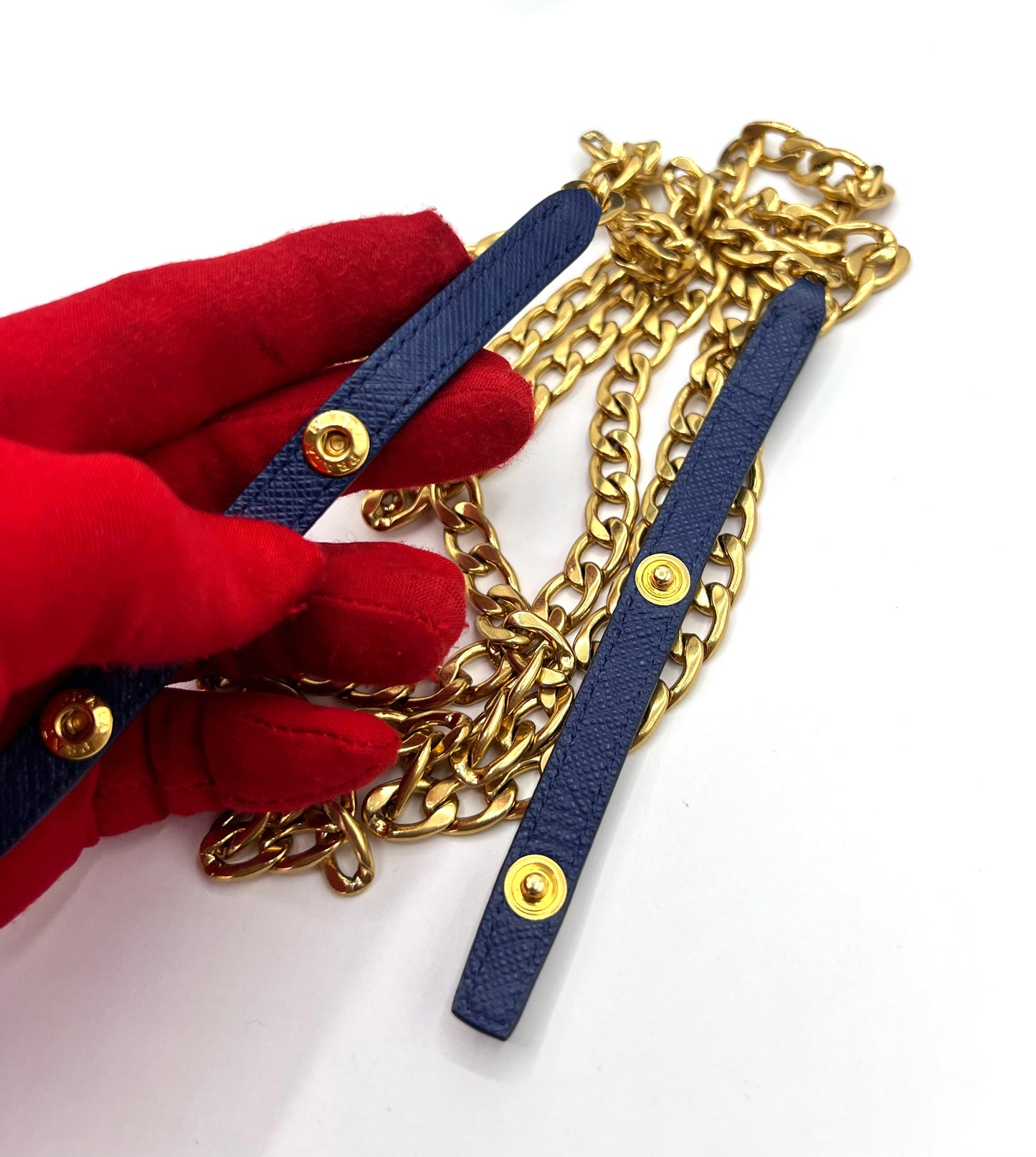 Prada Saffiano Blue Mini wallet on Chain G.H.