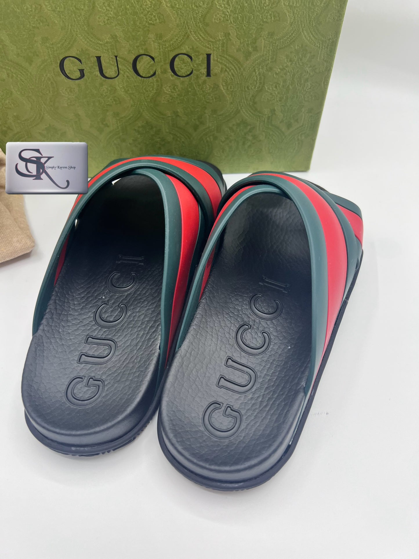 GUCCI WEB STRIPE RUBBER SLIDE S36