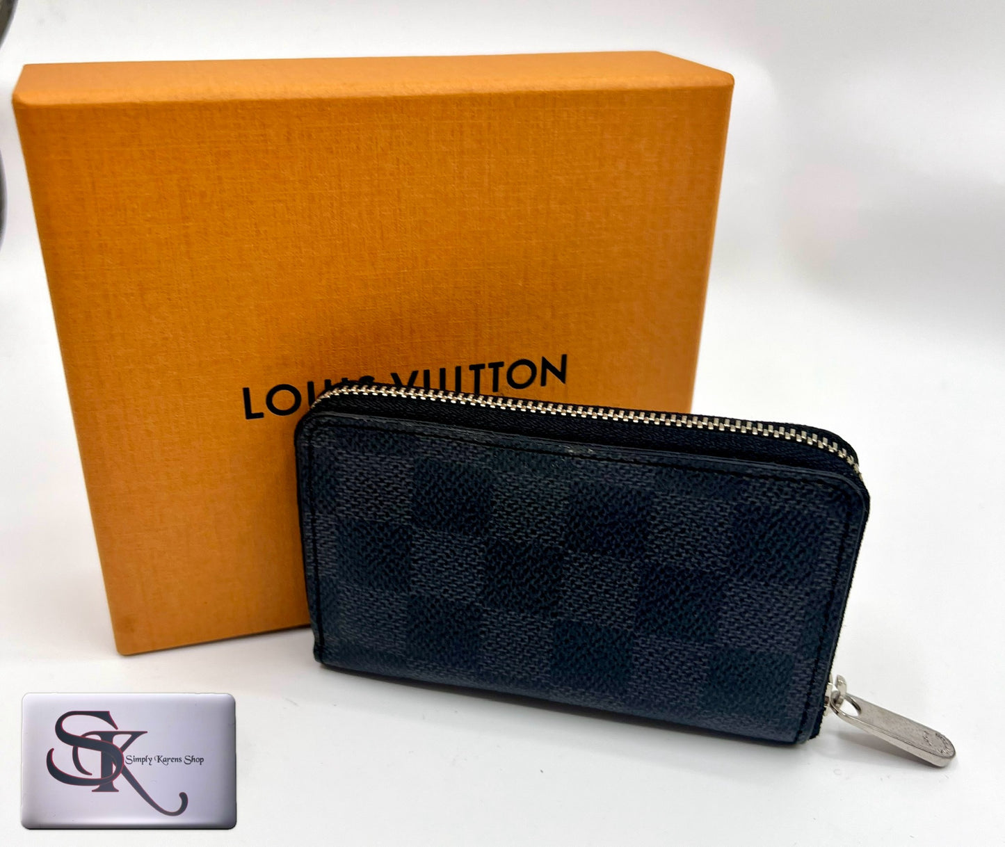 Lv Graphite Zip Around Card Case