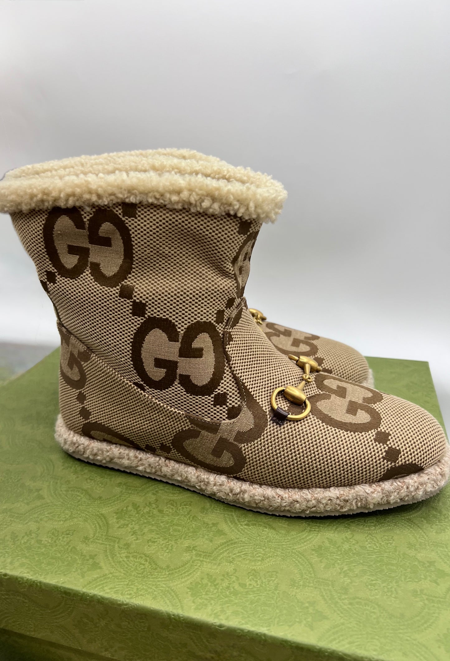 Gucci Horsebit GG Canvas Wool Ankle Boots S37