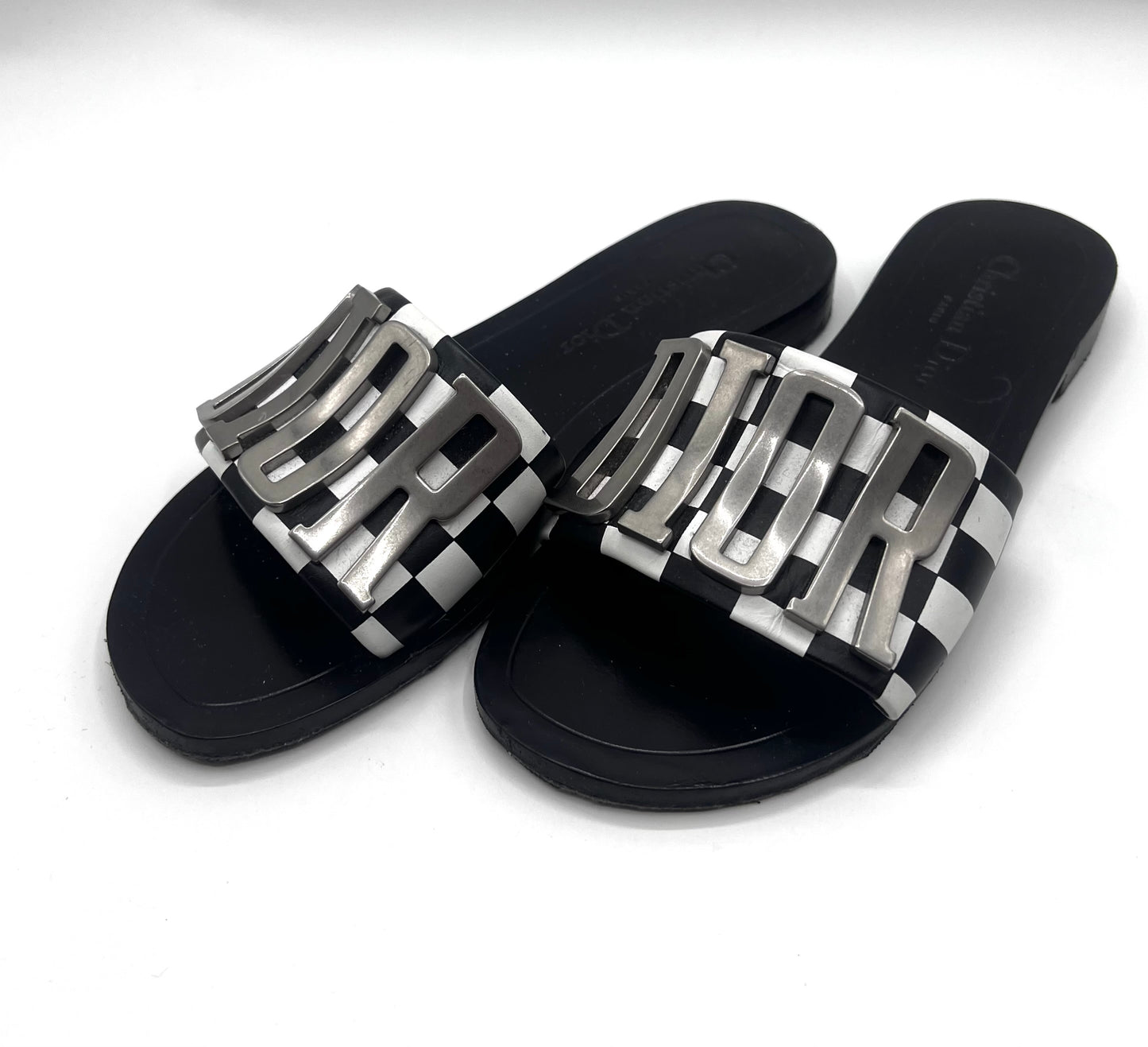 Christian Dior Revolution Checkered Calfskin Slide Sandals Size 36  (🇵🇭P20,640)