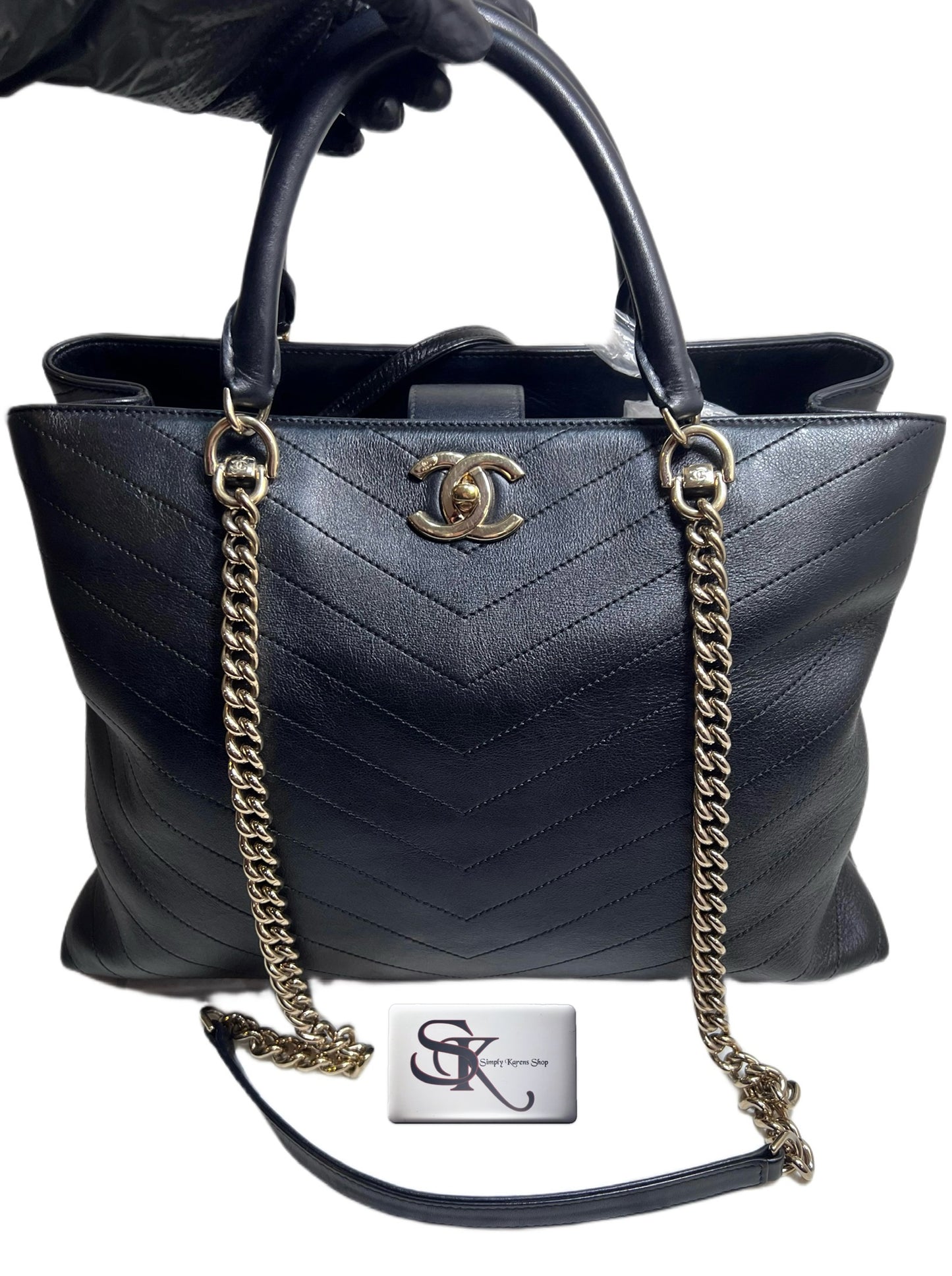 CHANEL CALFSKIN ELAPHE STITCH CHEVRON TOTE BAG