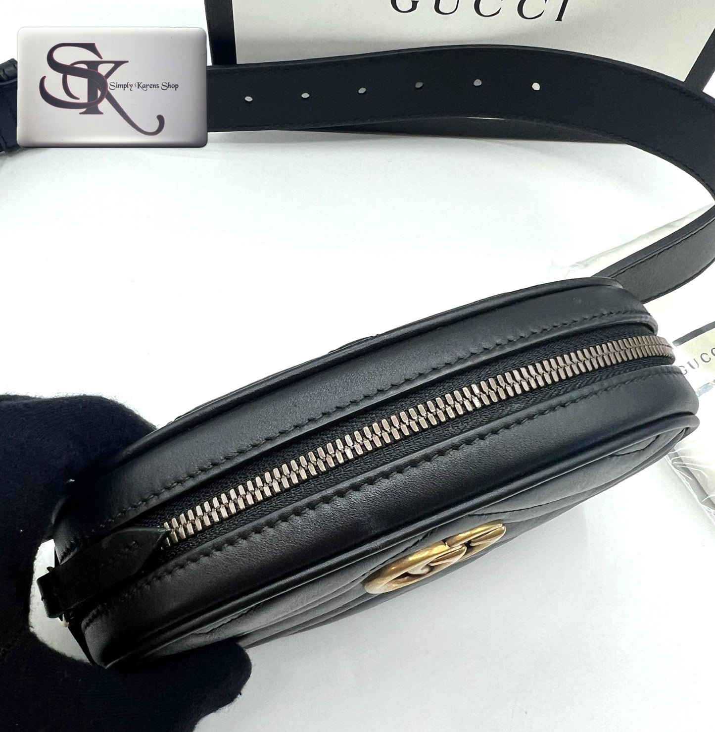 GUCCI MARMONT BLACK LEATHER BELT BAG SIZE 72 ~ 92 CM                🇵🇭P32,200🇵🇭