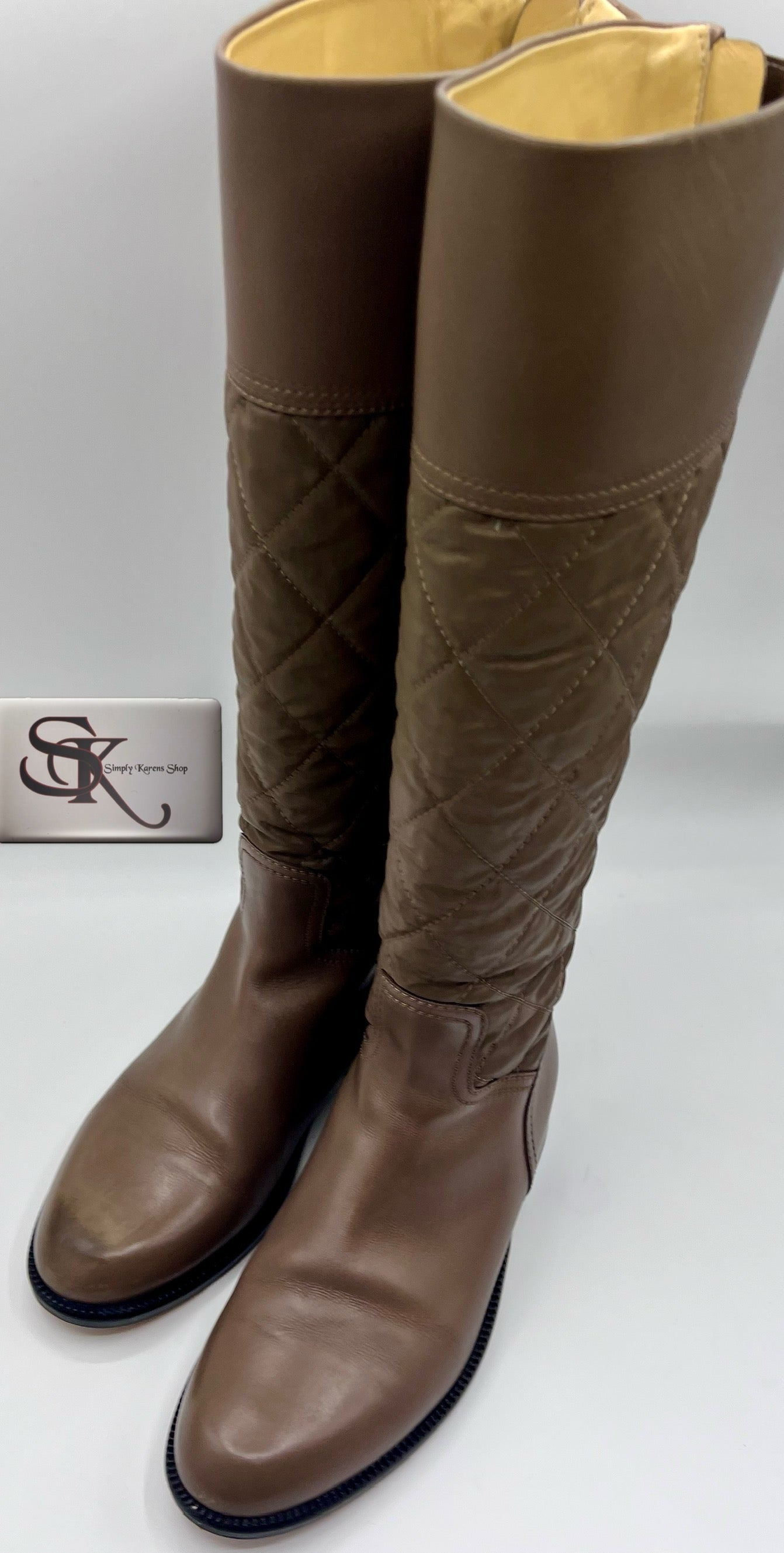 CHANEL MATLASSE CC LONG LEATHER BOOTS SIZE 37 1/2