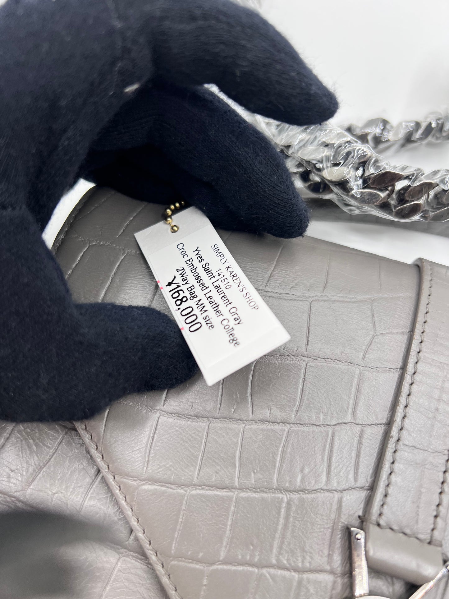 Yves Saint Laurent Gray  Croc Embossed leather College 2 way bag mm size (🇵🇭P72,240)