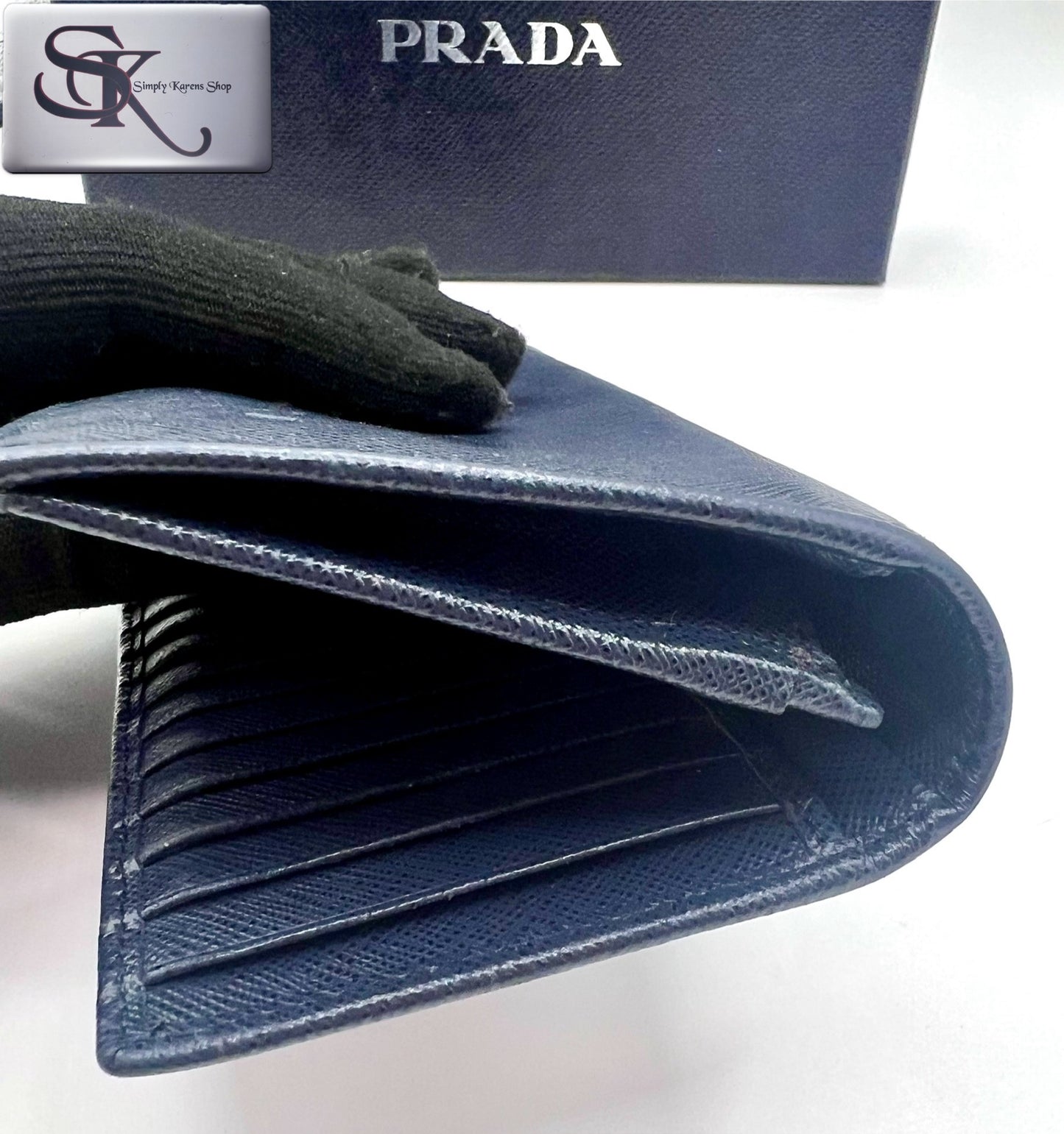 Prada Saffiano Navy blue Bifold Long wallet