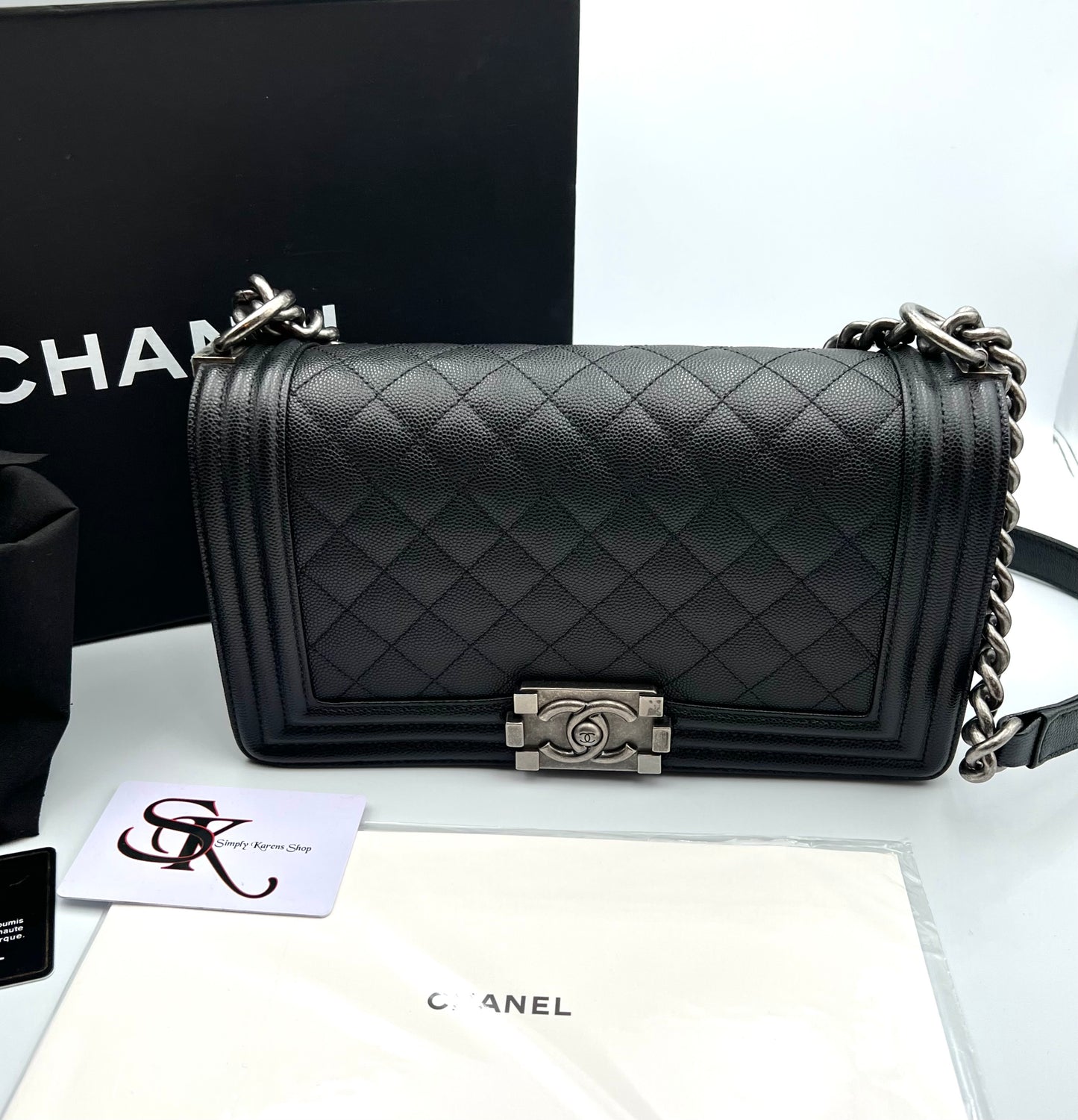 Chanel Leboy Black Caviar Skin Old Medium Riuthenium Hardware Series 30                (🇵🇭P335,400)