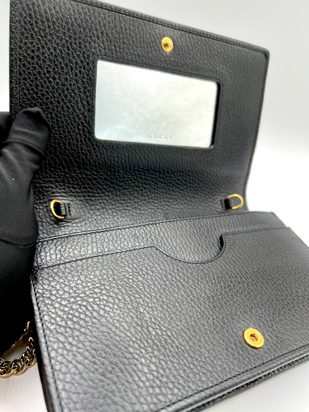 Gucci GG Marmont Black Leather Wallet On chain GHW