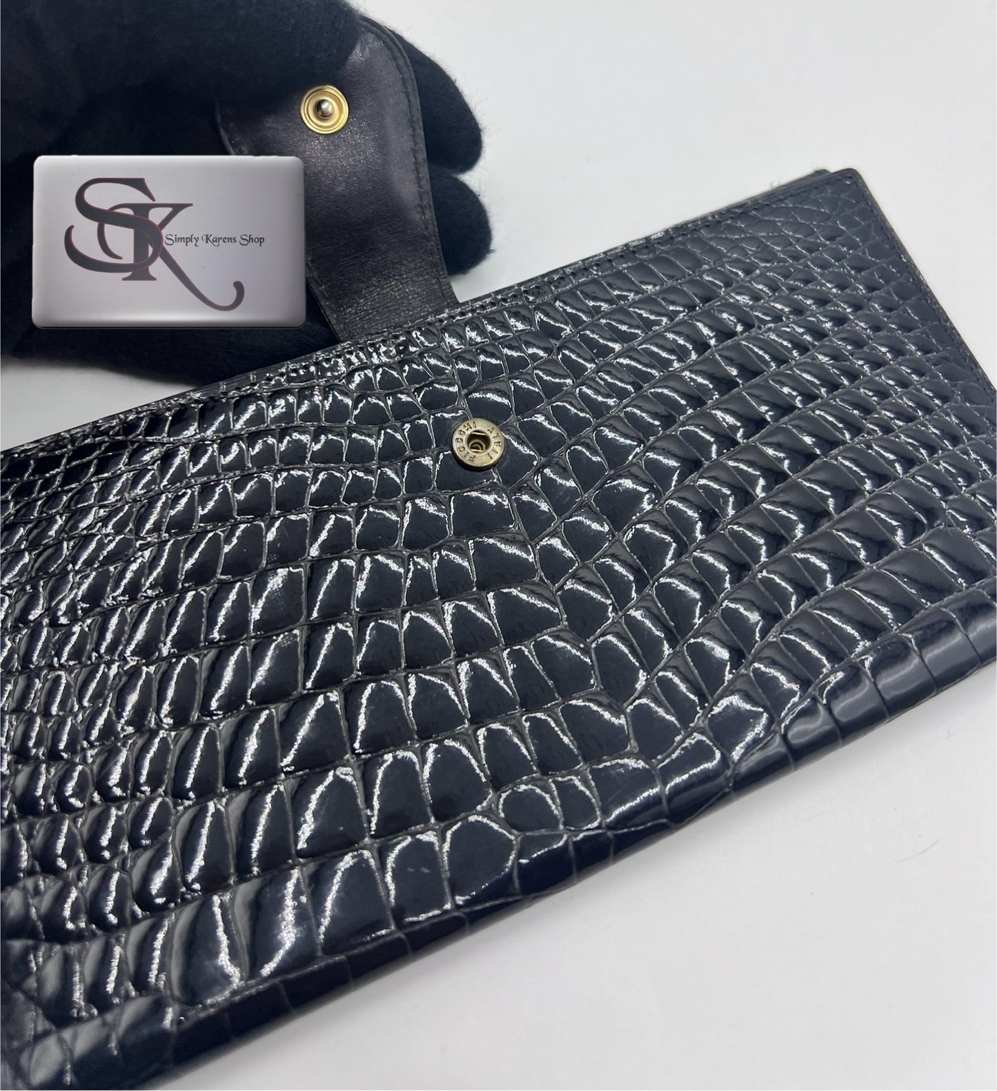 Genuine Crocodile black patent slim long wallet 🇵🇭P2,580🇵🇭