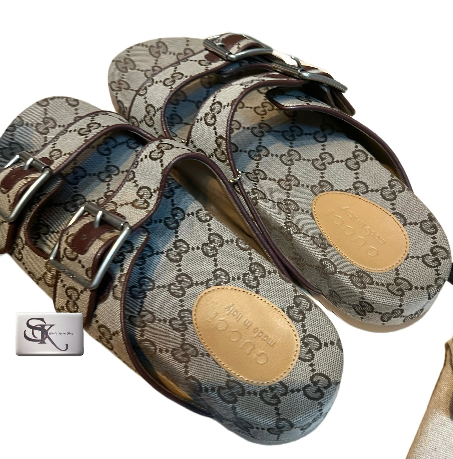 GUCCI MONOGRAM LAVAREDO ECO FABRIC MEN'S SLIDE SANDALS SIZE 10