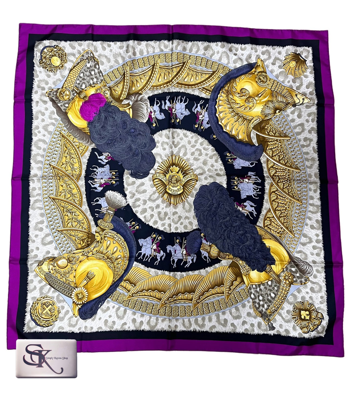 Hermes Silk Scarf Helmet and Feather Motif 90 X 90             (🇵🇭P10,320)