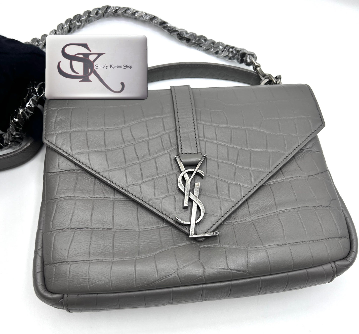 Yves Saint Laurent Gray  Croc Embossed leather College 2 way bag mm size (🇵🇭P72,240)