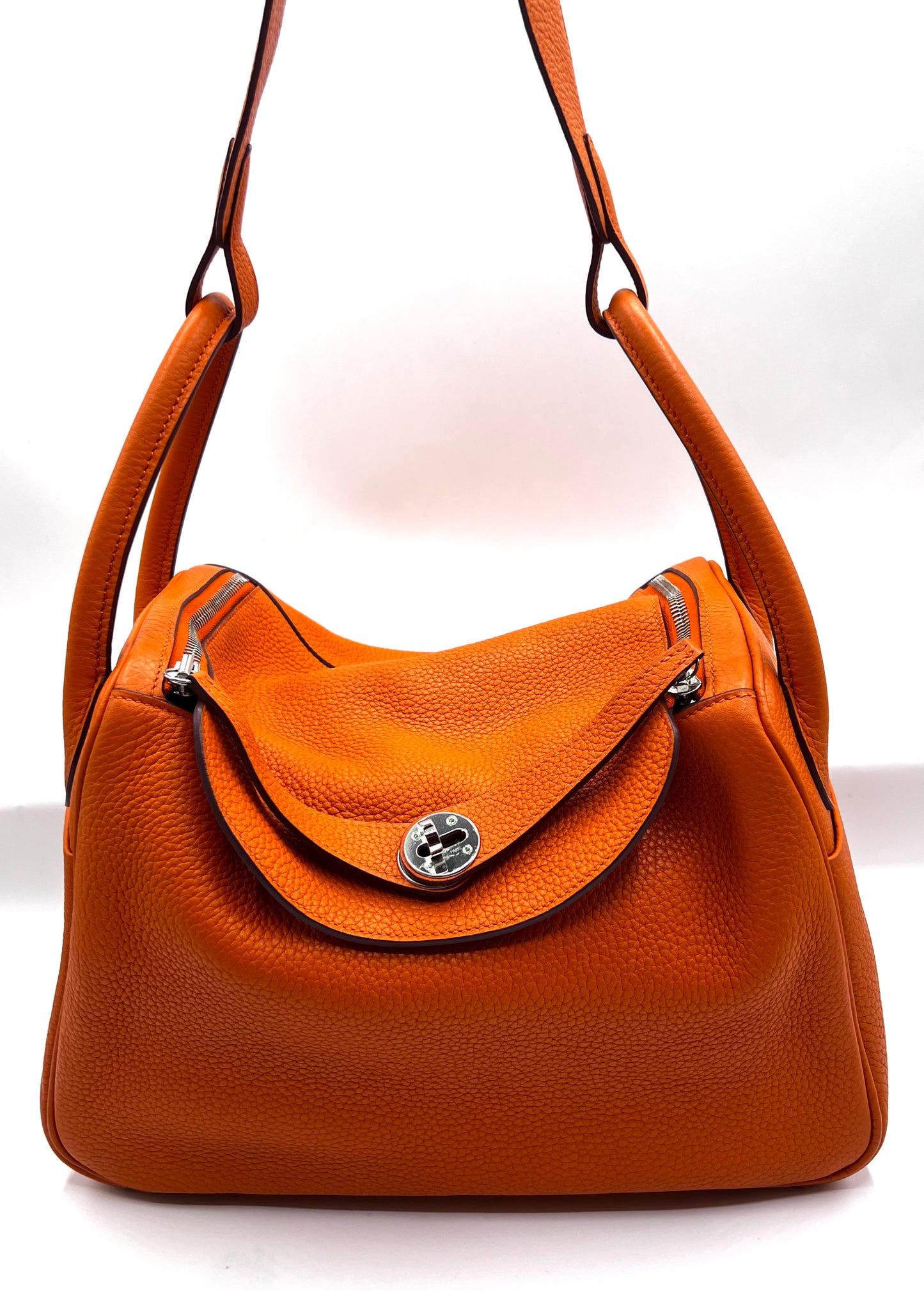 Hermes Lindy 30 Orange Taurillon Clemence Leather PHW Stamp Square R              (🇵🇭P249,400)