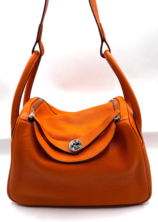 Hermes Lindy 30 Orange Taurillon Clemence Leather PHW Stamp Square R              (🇵🇭P249,400)