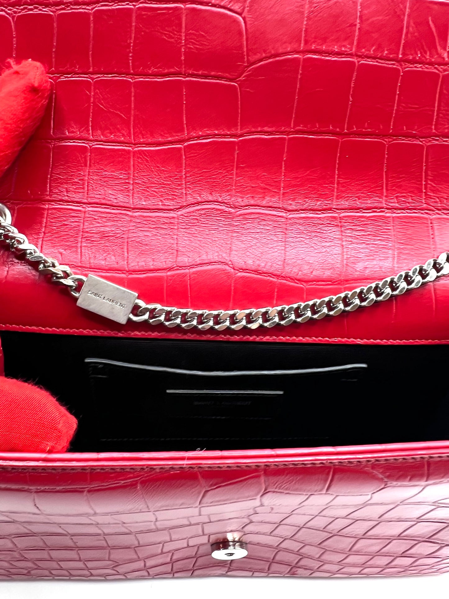 Yves Saint Laurent Kate Tassel Croc Embossed Leather MM Size Red Flap  (🇵🇭P76,540)