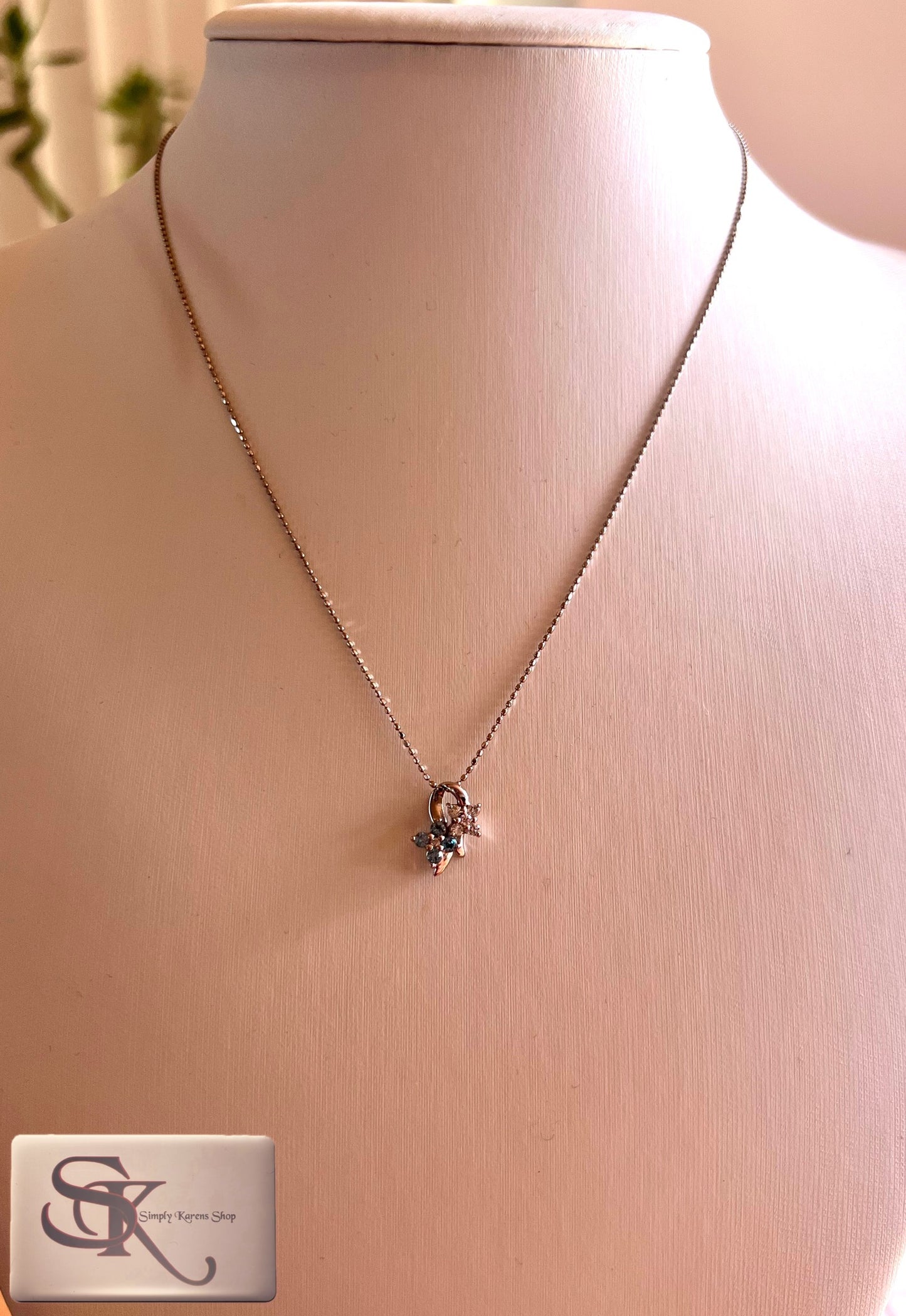 K18 wg Necklace w/ Bluetopaz & D-0.10ct 2.1g 40cm