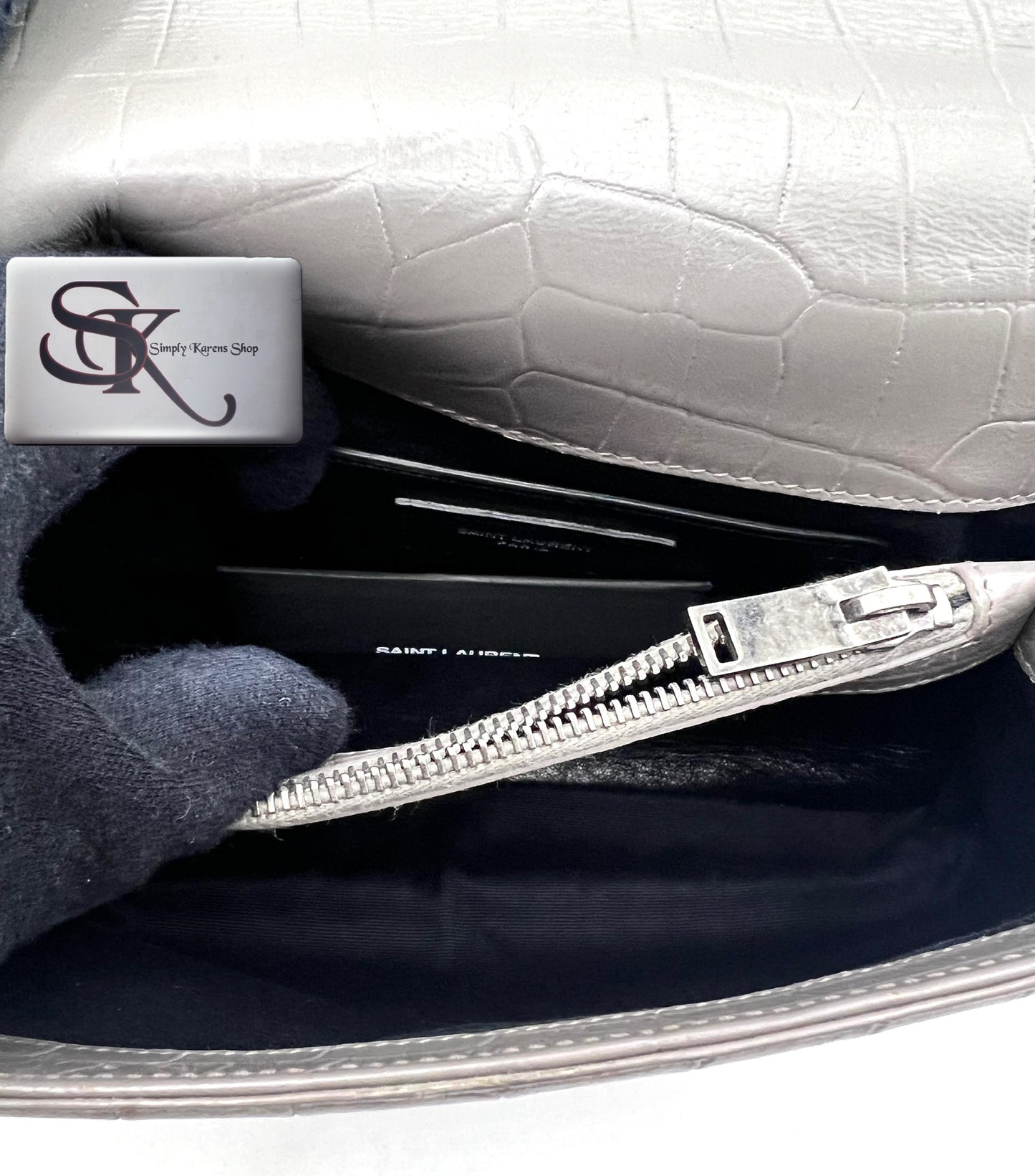 Yves Saint Laurent Gray  Croc Embossed leather College 2 way bag mm size (🇵🇭P72,240)
