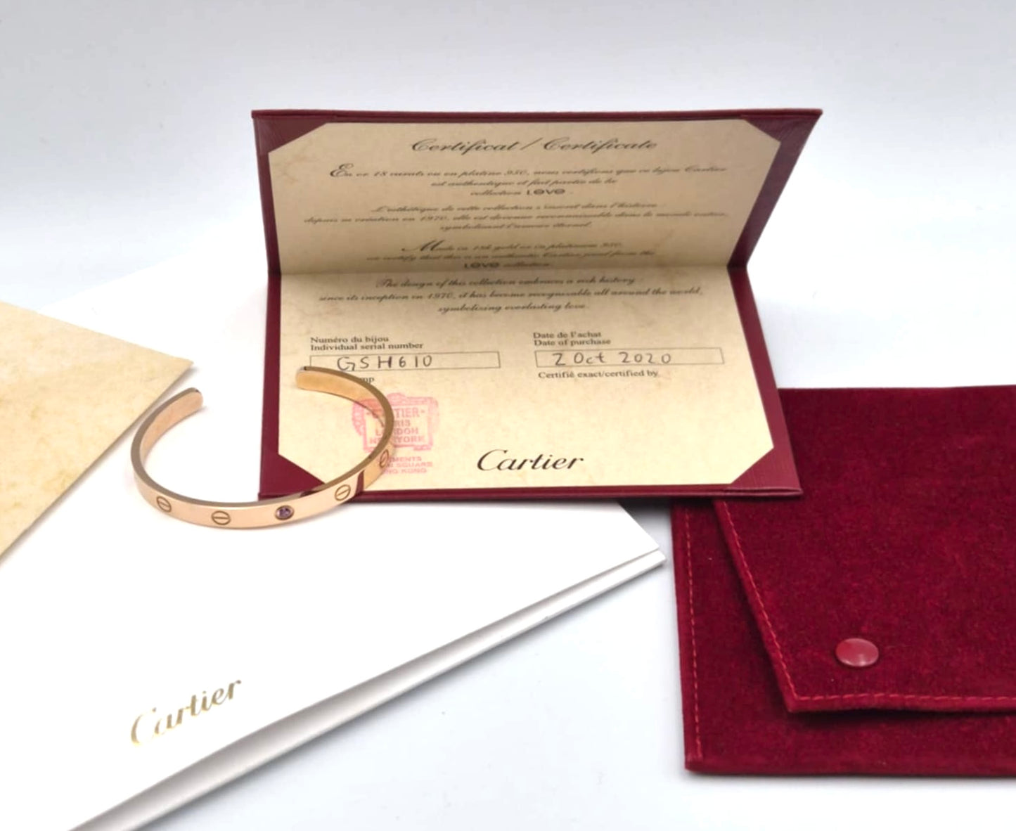 Cartier Love cuff Bracelet 18K  Pink Gold w/ Pink Sapphire 25.68g 16cm