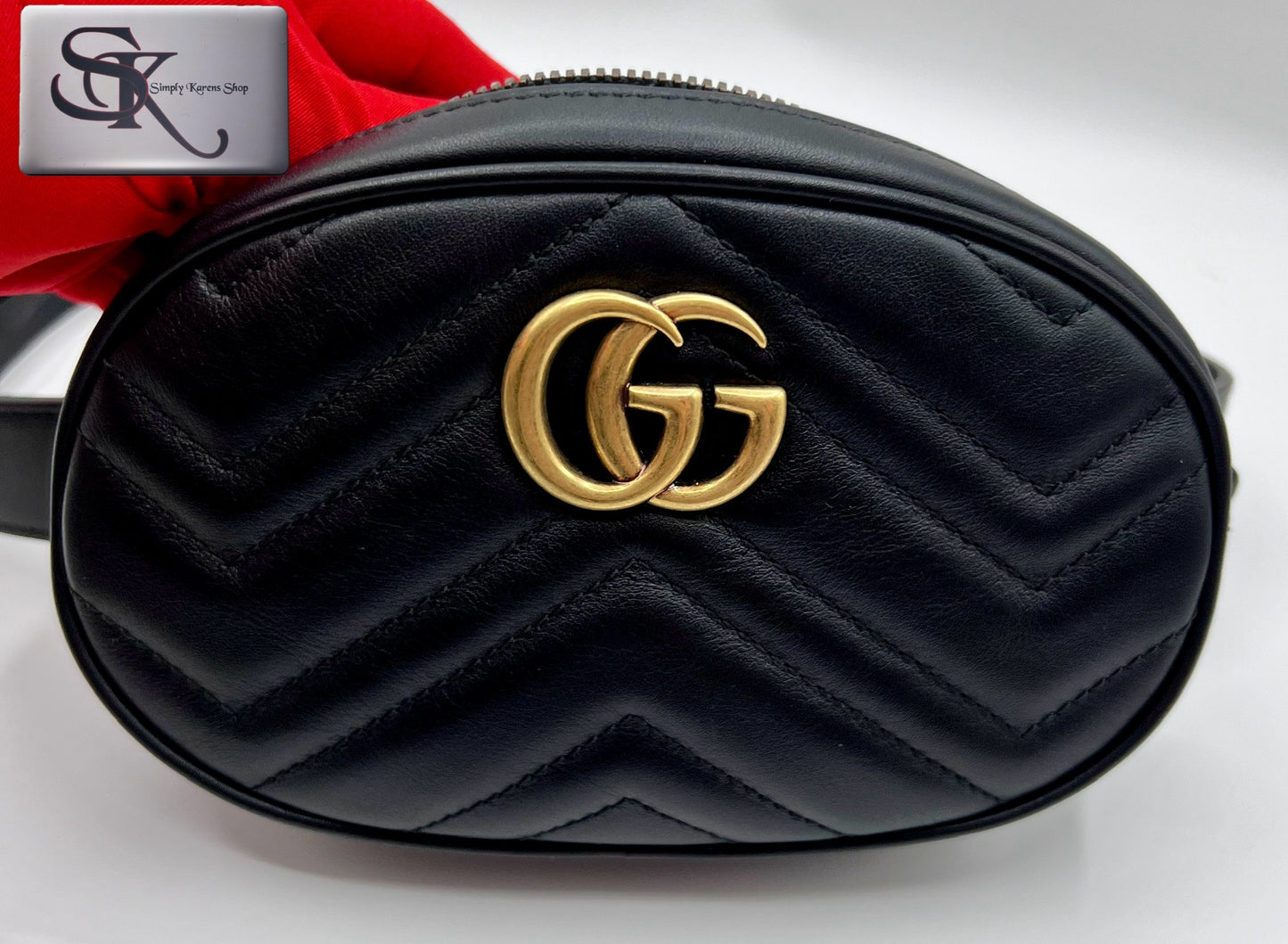 GUCCI MARMONT BLACK LEATHER BELT BAG SIZE 72 ~ 92 CM                🇵🇭P32,200🇵🇭