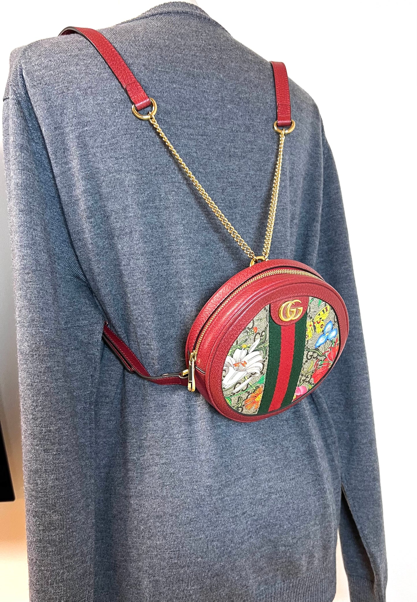Gucci Ophidia GG Flora Mini Backpack in Red Leather and Canvas (🇵🇭P37,840)