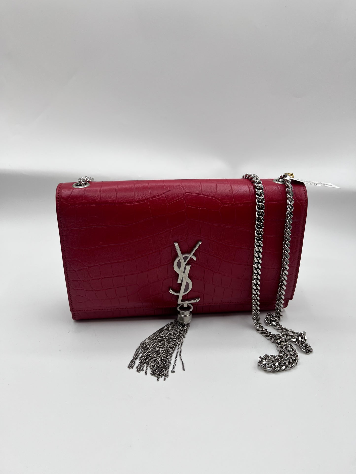 Yves Saint Laurent Kate Tassel Croc Embossed Leather MM Size Red Flap  (🇵🇭P76,540)