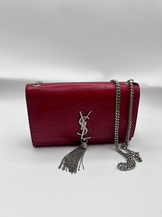 Yves Saint Laurent Kate Tassel Croc Embossed Leather MM Size Red Flap  (🇵🇭P76,540)
