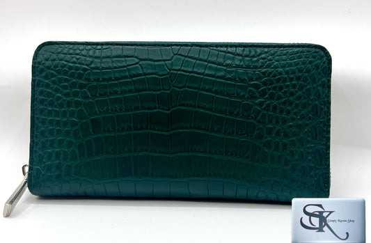 Genuine Crocodile green zip around wallet