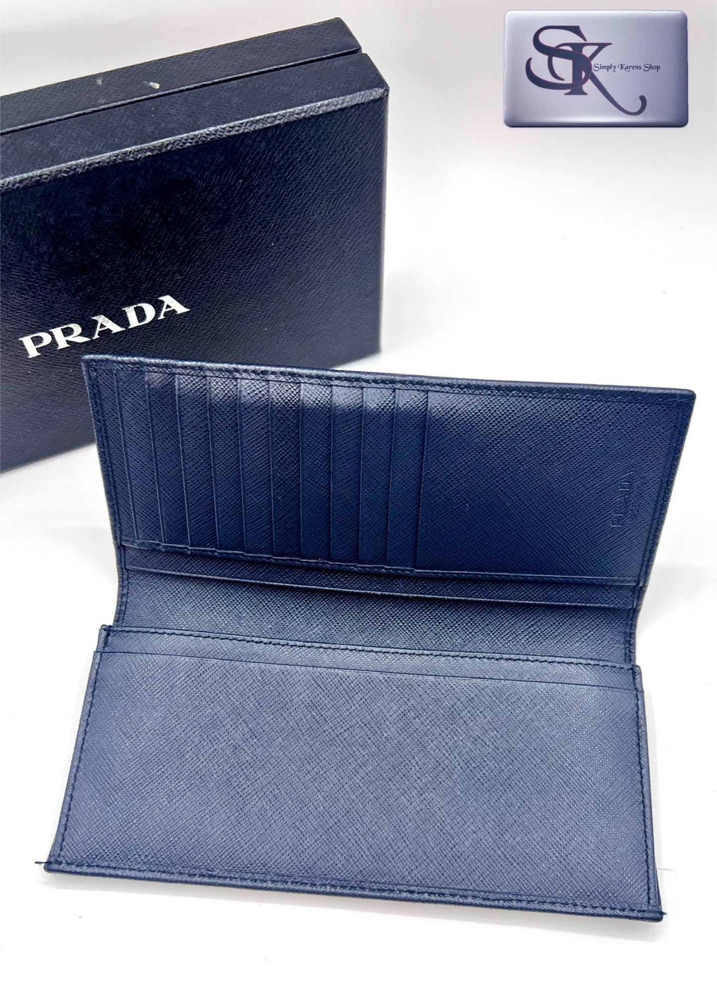 Prada Saffiano Navy blue Bifold Long wallet