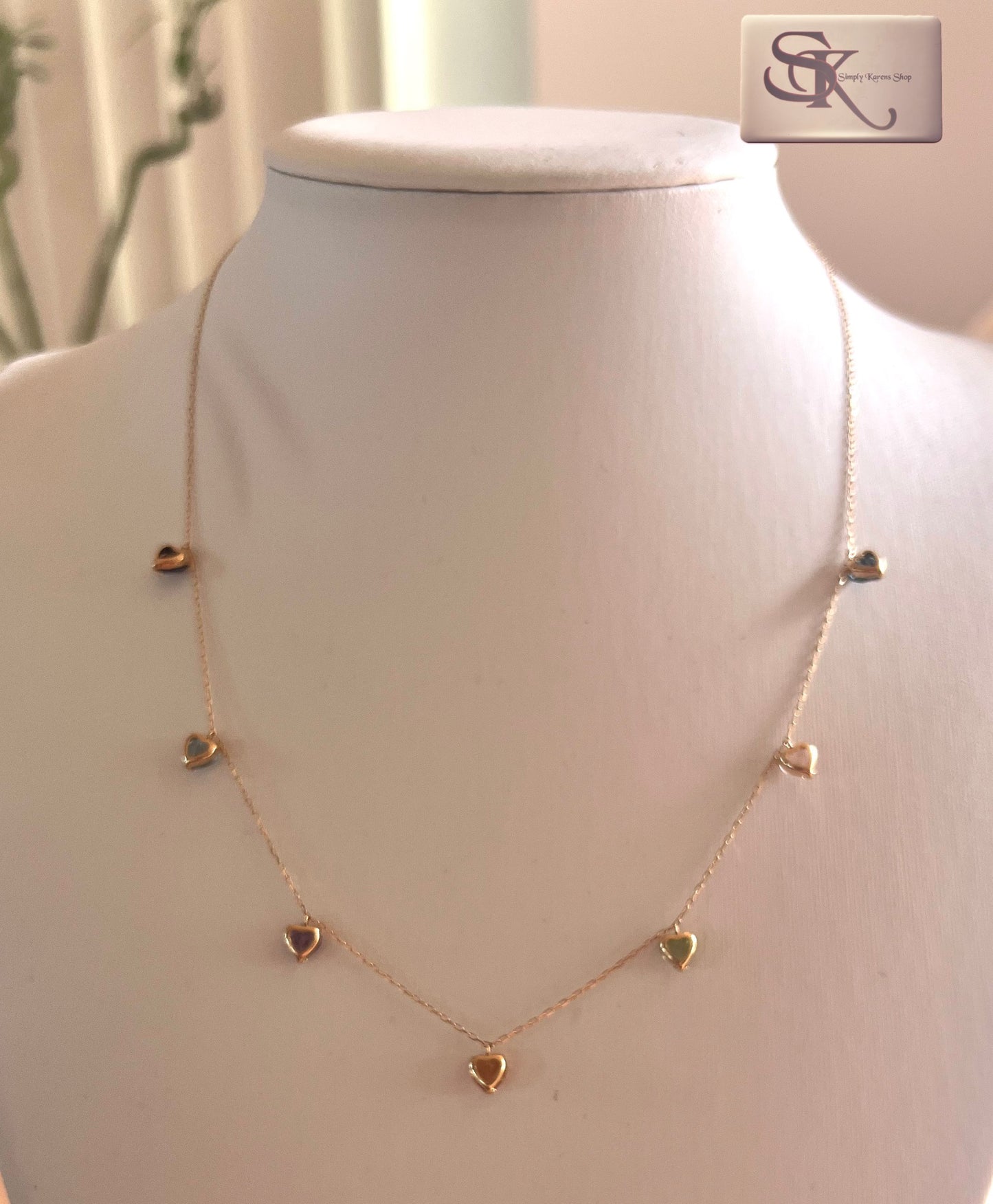 K18 Heart shape mix natural stone station necklace 42cm  2.37g   (🇵🇭P20,640)