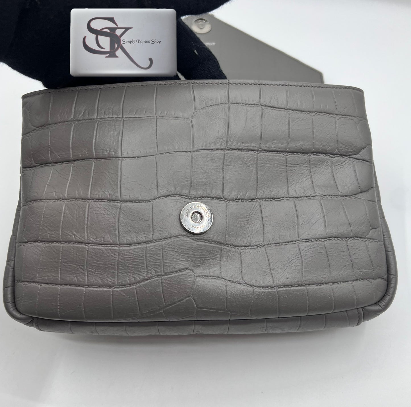 Yves Saint Laurent Gray  Croc Embossed leather College 2 way bag mm size (🇵🇭P72,240)