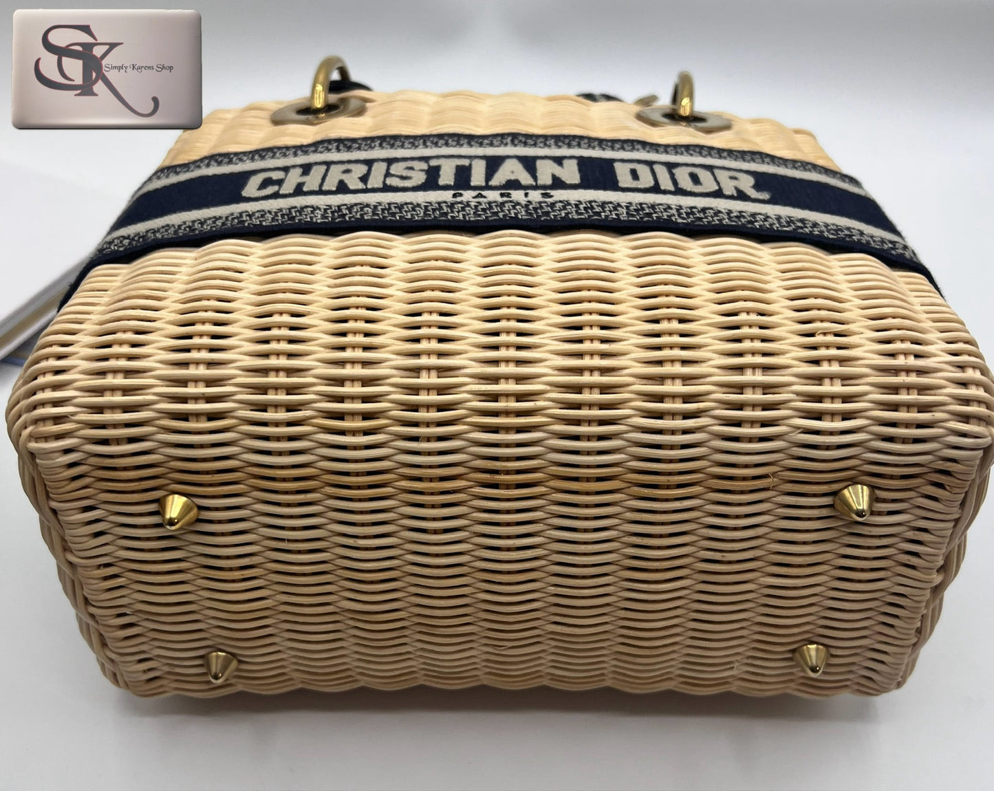 CHRISTIAN DIOR LADY DIOR NATURAL WICKER ARO BLUE DIOR OBLIQUE MM SIZE