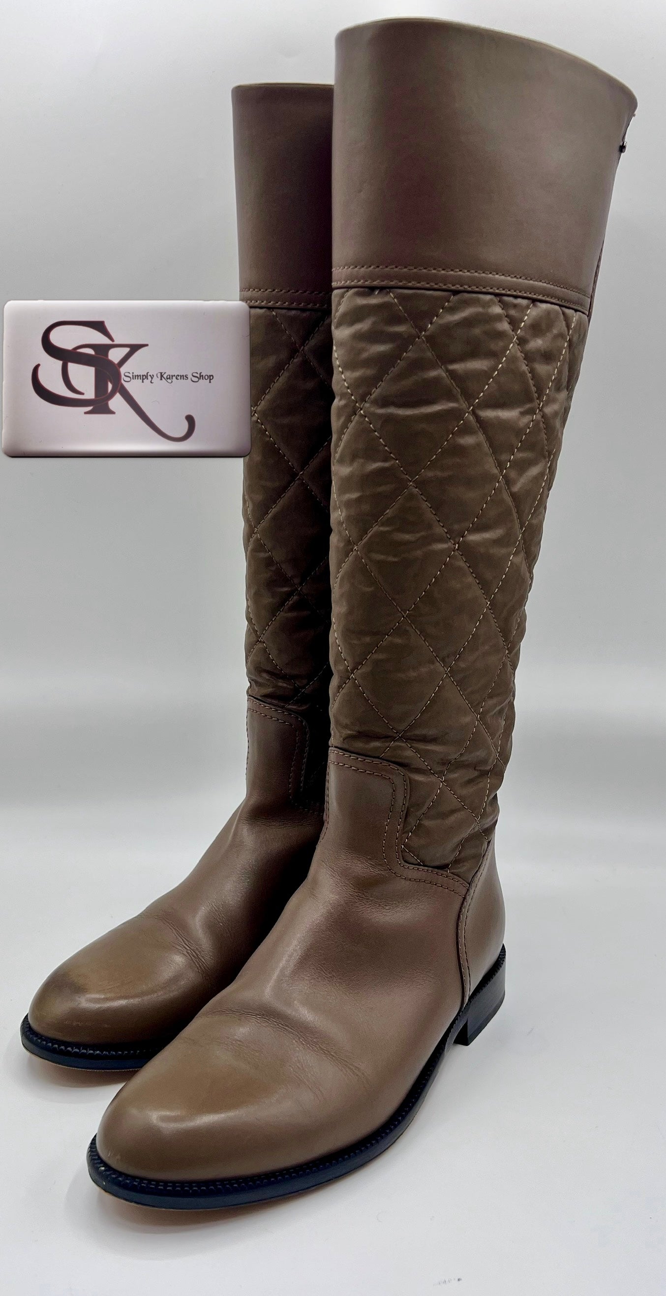 CHANEL MATLASSE CC LONG LEATHER BOOTS SIZE 37 1/2