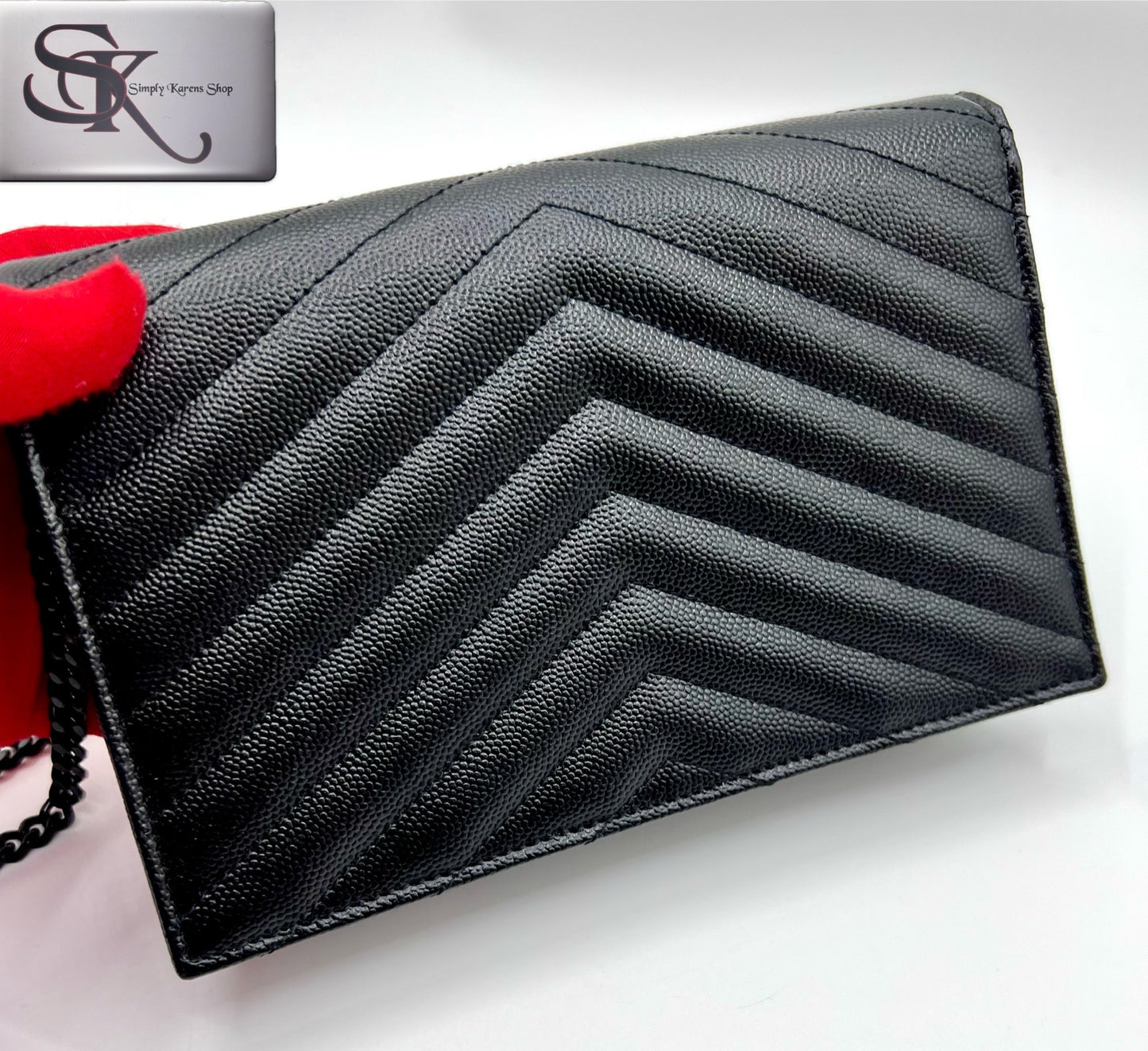 Ysl Cassandre Envelope Black on Black wallet on chain in grained leather   🇵🇭P75,200🇵🇭