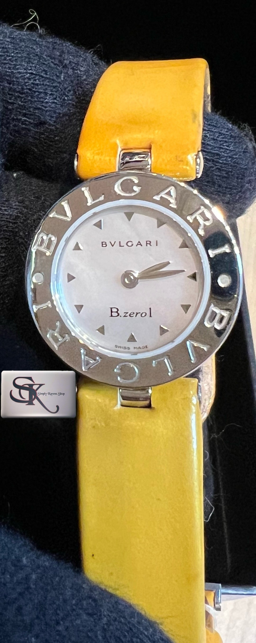 BVLGRI B-ZERO MOTHER OF PEARL DIAL PATENT LEATHER STRAP QZ WATCH