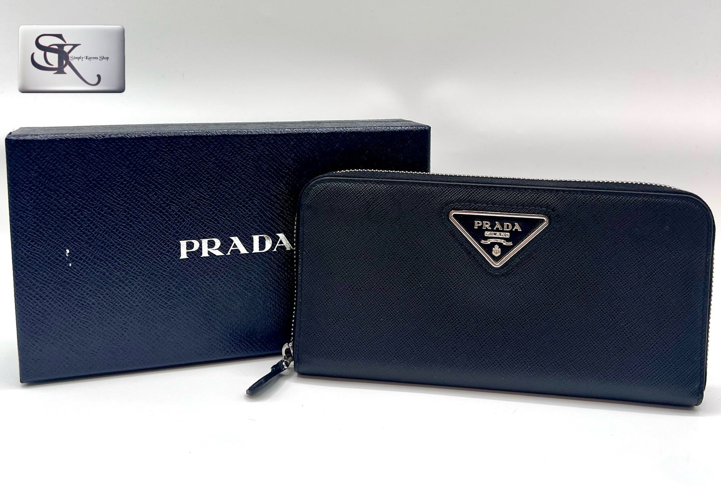 Prada Saffiano Black zip around long wallet